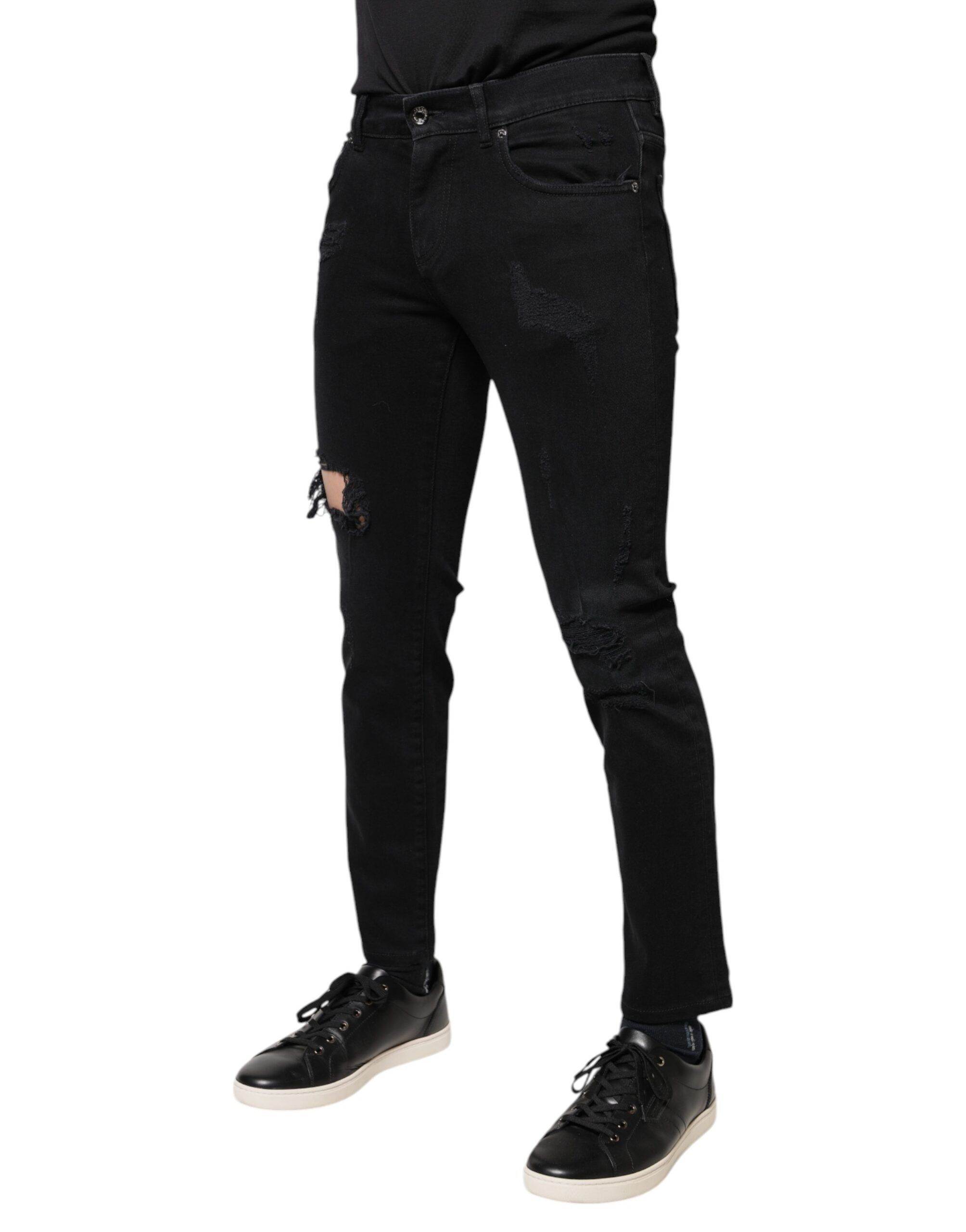 Cotton Tattered Skinny Denim Logo Men's Jeans - Dolce & Gabbana - Modalova