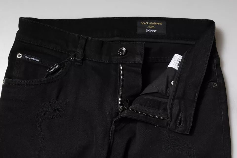 Cotton Tattered Skinny Denim Logo Men's Jeans - Dolce & Gabbana - Modalova