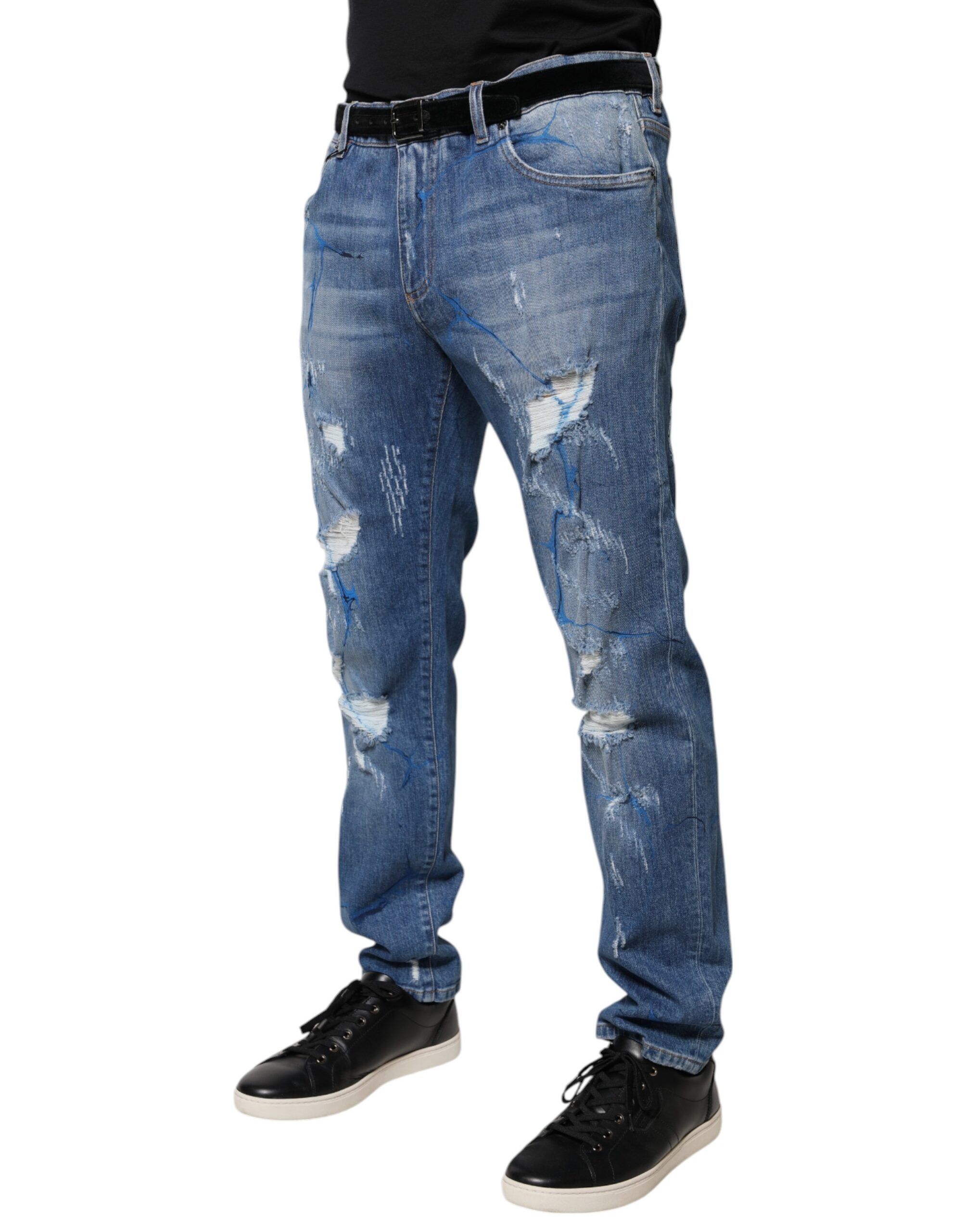 Cotton Stretch Tattered Skinny Denim Men's Jeans - Dolce & Gabbana - Modalova