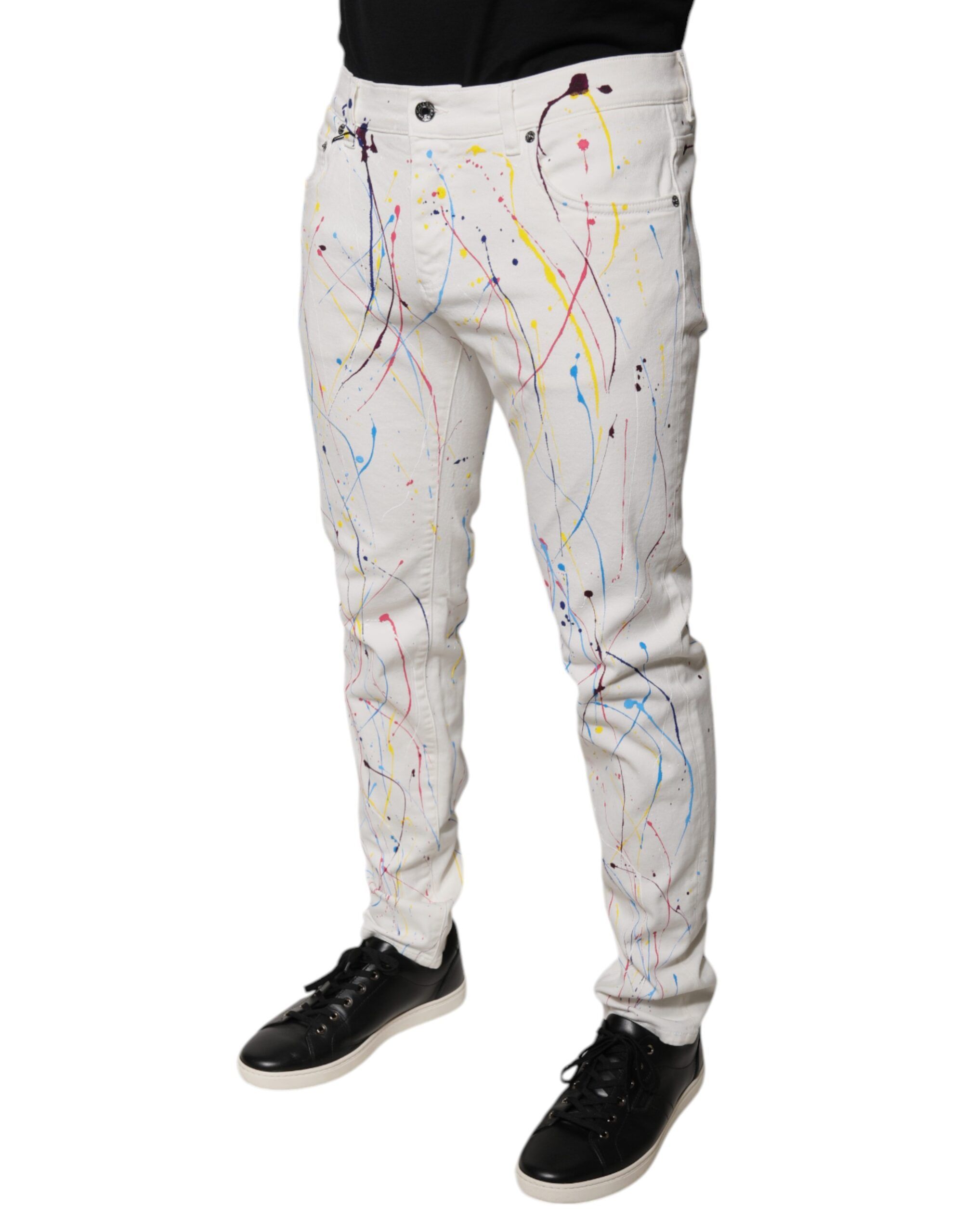 Color Splash Print Skinny Denim Men's Jeans - Dolce & Gabbana - Modalova
