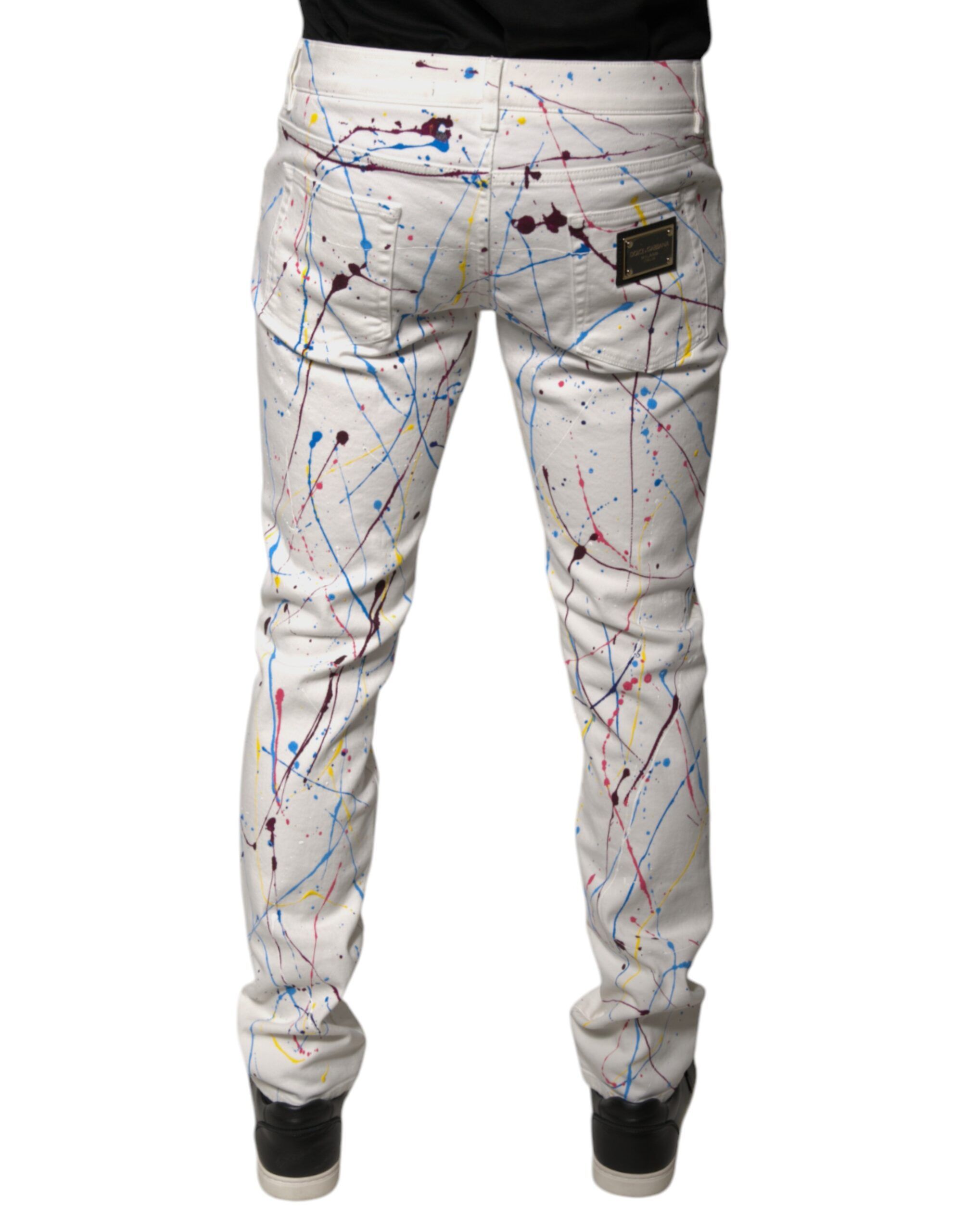 Color Splash Print Skinny Denim Men's Jeans - Dolce & Gabbana - Modalova