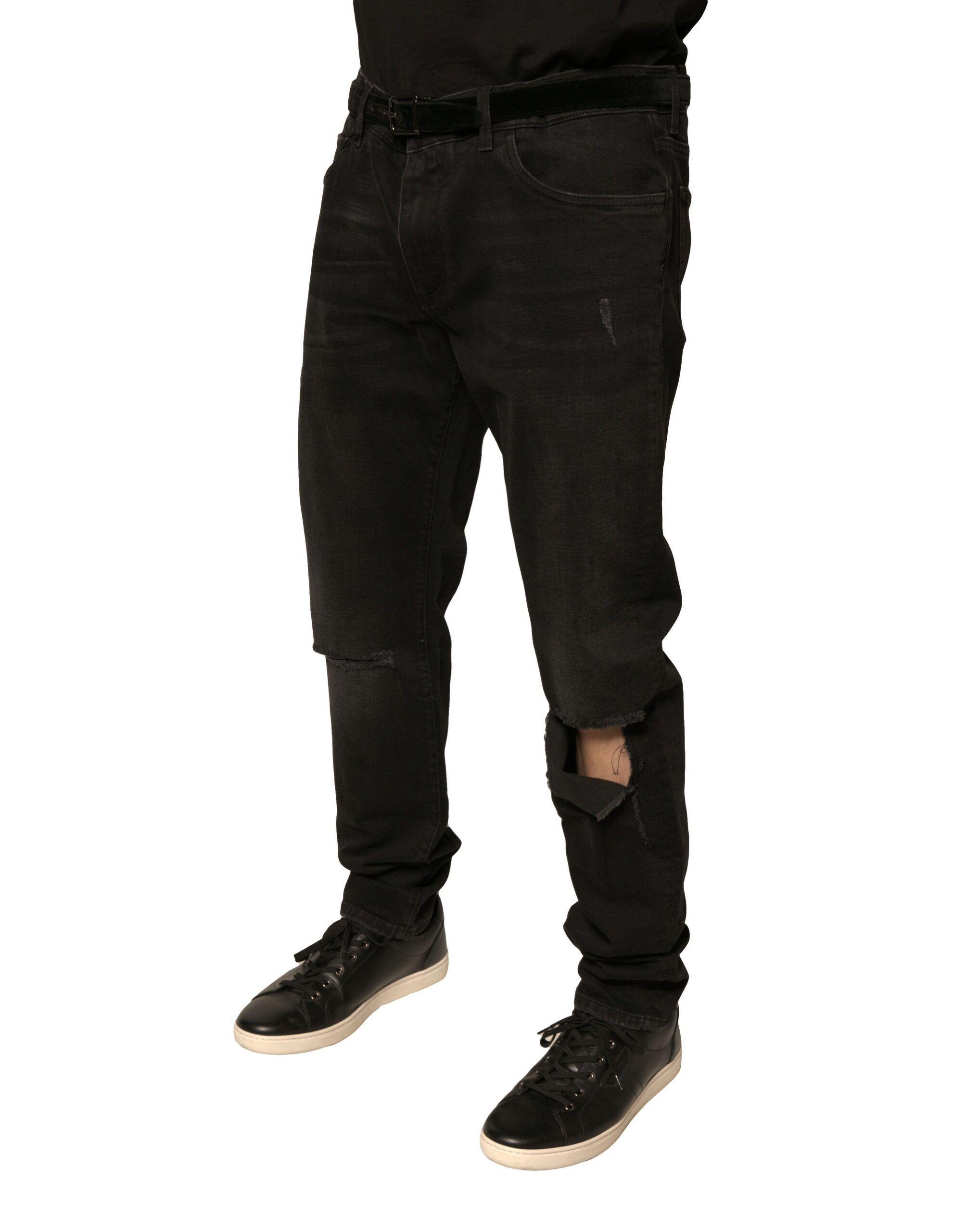 Ripped Logo Cotton Skinny Denim Men's Jeans - Dolce & Gabbana - Modalova