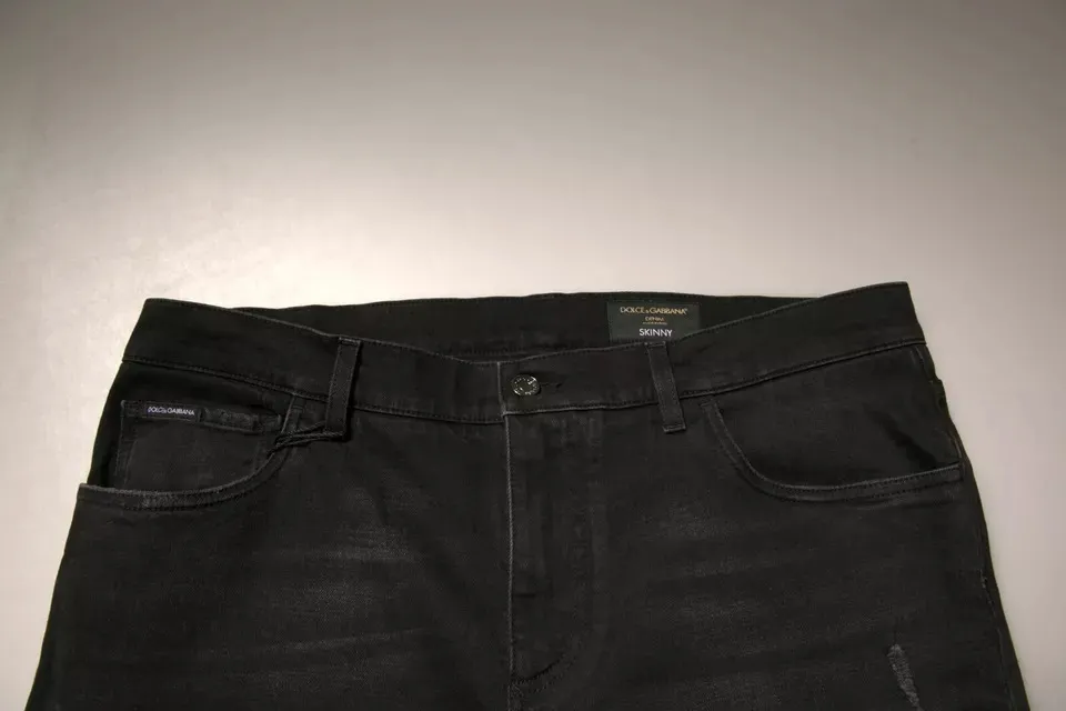 Ripped Logo Cotton Skinny Denim Men's Jeans - Dolce & Gabbana - Modalova