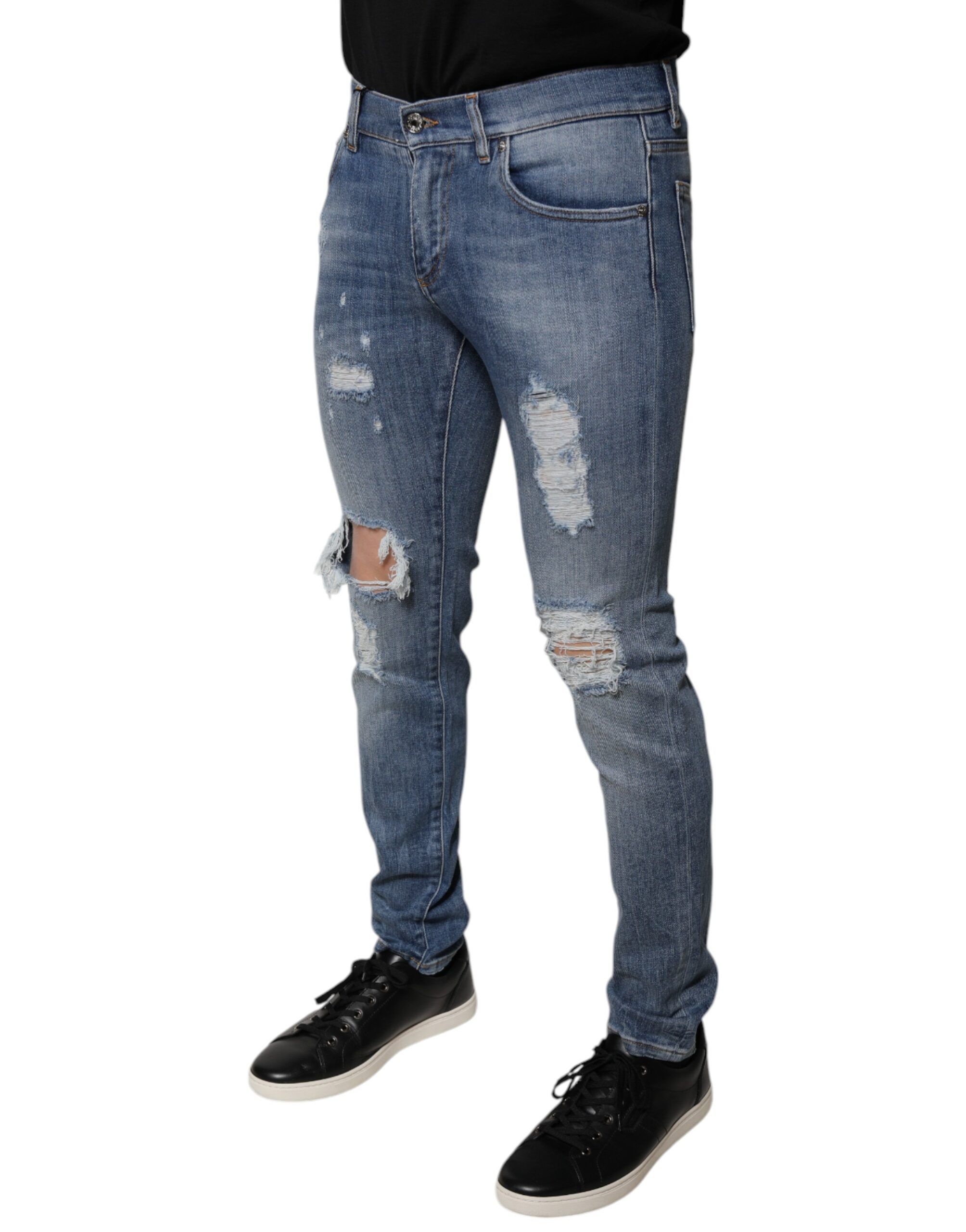 Tattered Cotton Stretch Skinny Denim Men's Jeans - Dolce & Gabbana - Modalova