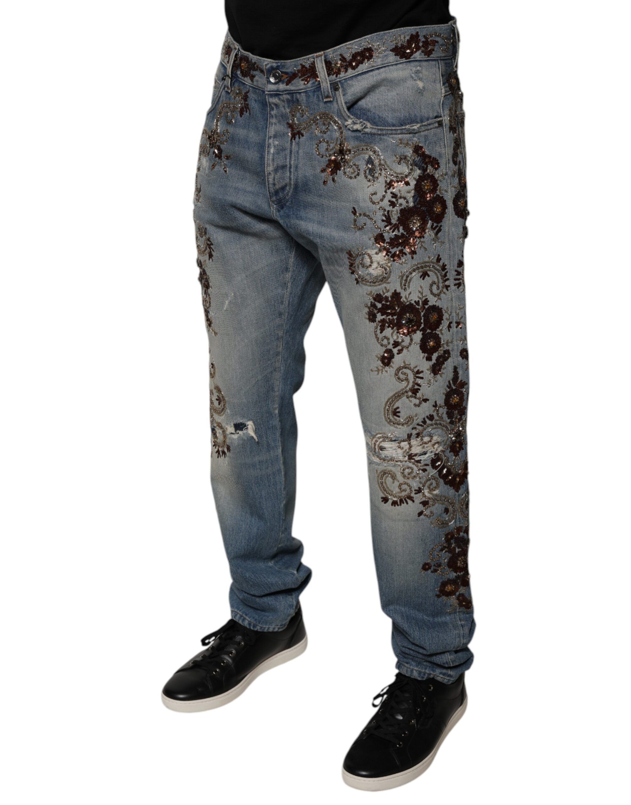 Embroidered Skinny Denim Men's Jeans - Dolce & Gabbana - Modalova