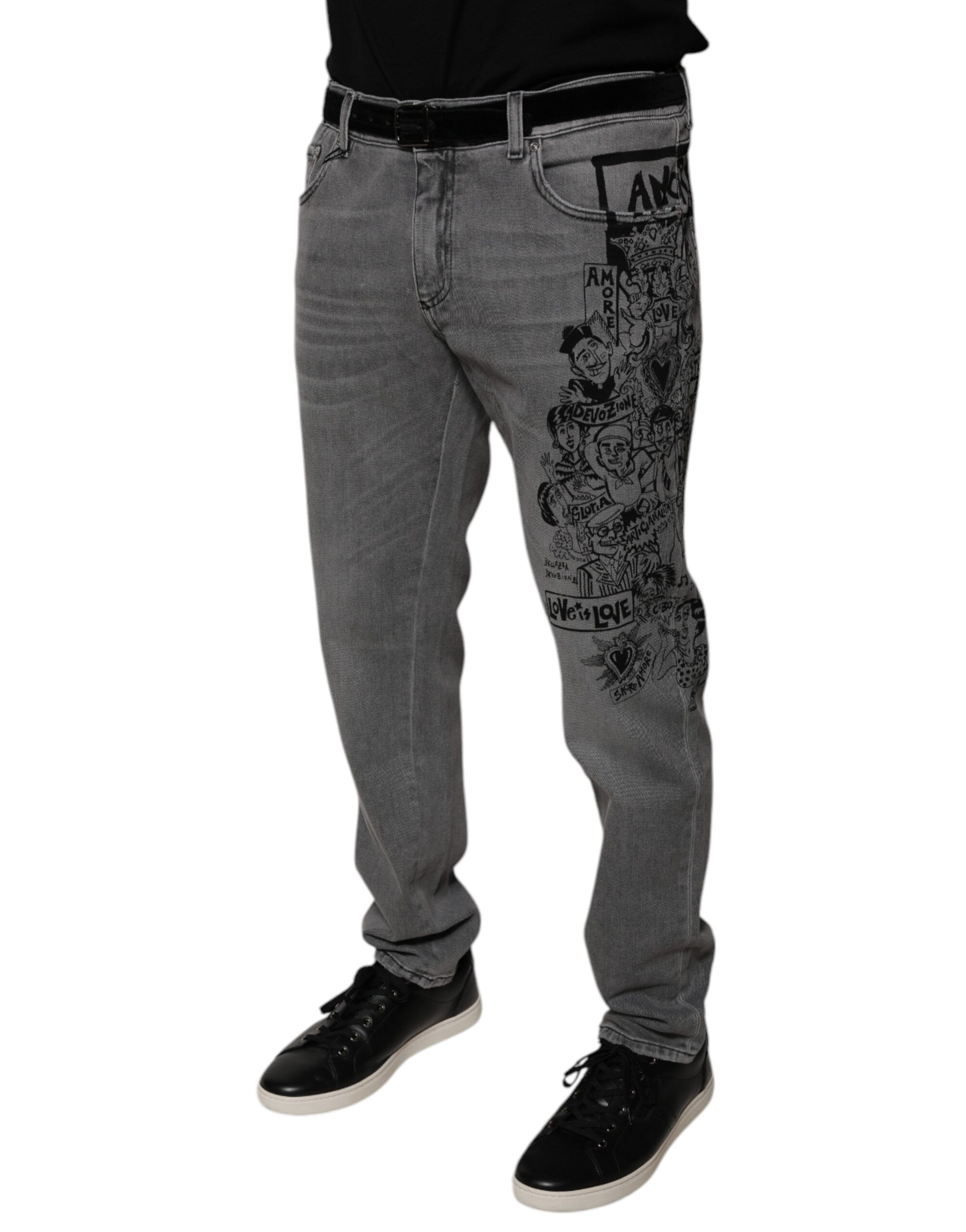 Graphic Print Cotton Skinny Denim Men's Jeans - Dolce & Gabbana - Modalova