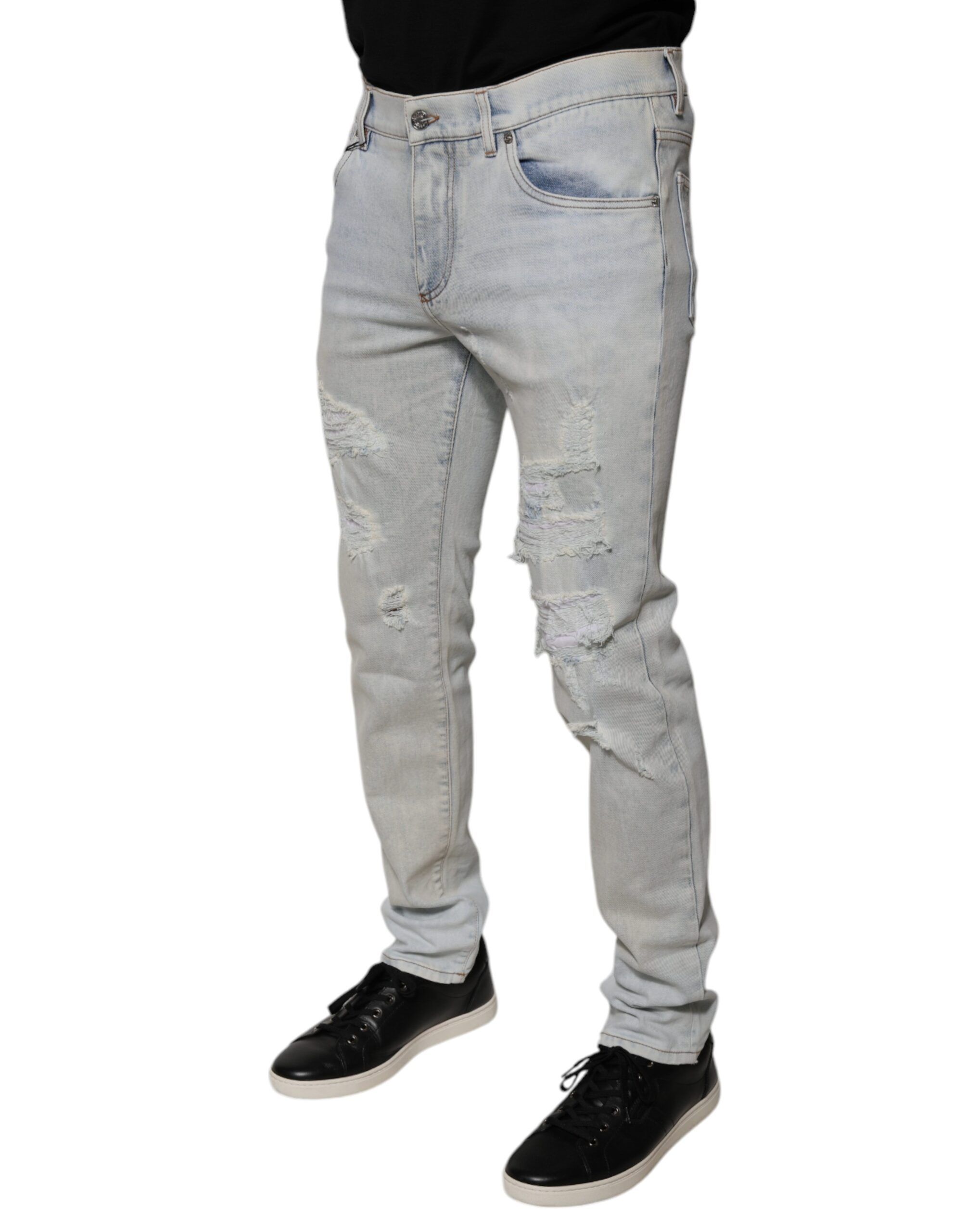 Cotton Blend Tattered Skinny Denim Men's Jeans - Dolce & Gabbana - Modalova