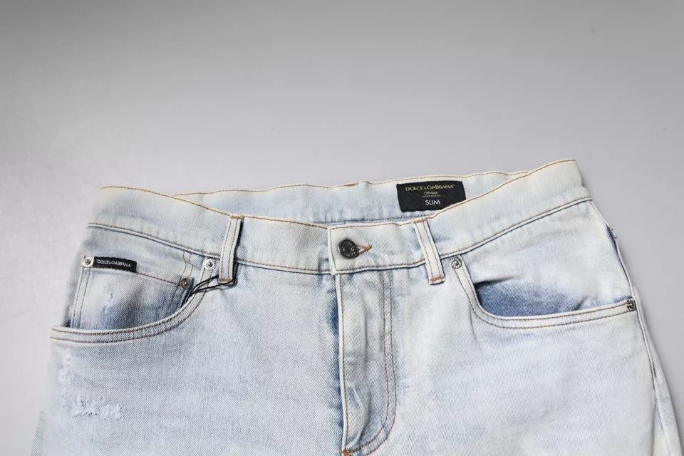 Cotton Blend Tattered Skinny Denim Men's Jeans - Dolce & Gabbana - Modalova