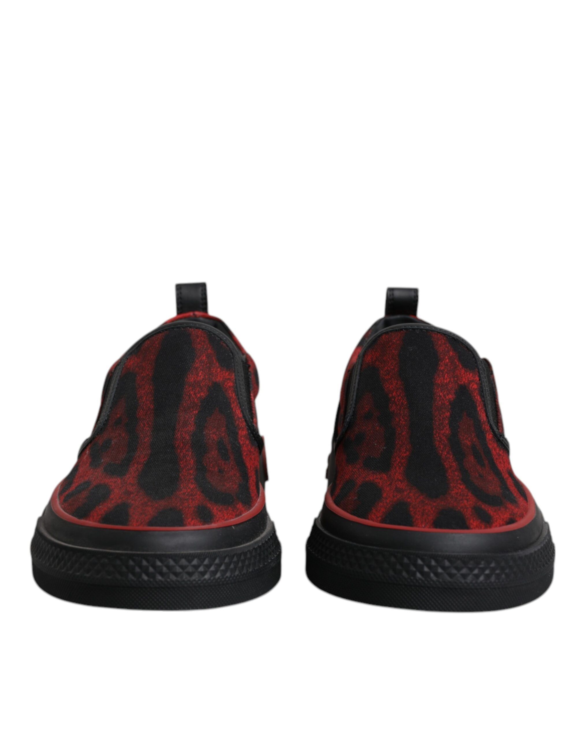 Red Black Leopard Cotton Men Low Top Sneakers Men's Shoes - Dolce & Gabbana - Modalova