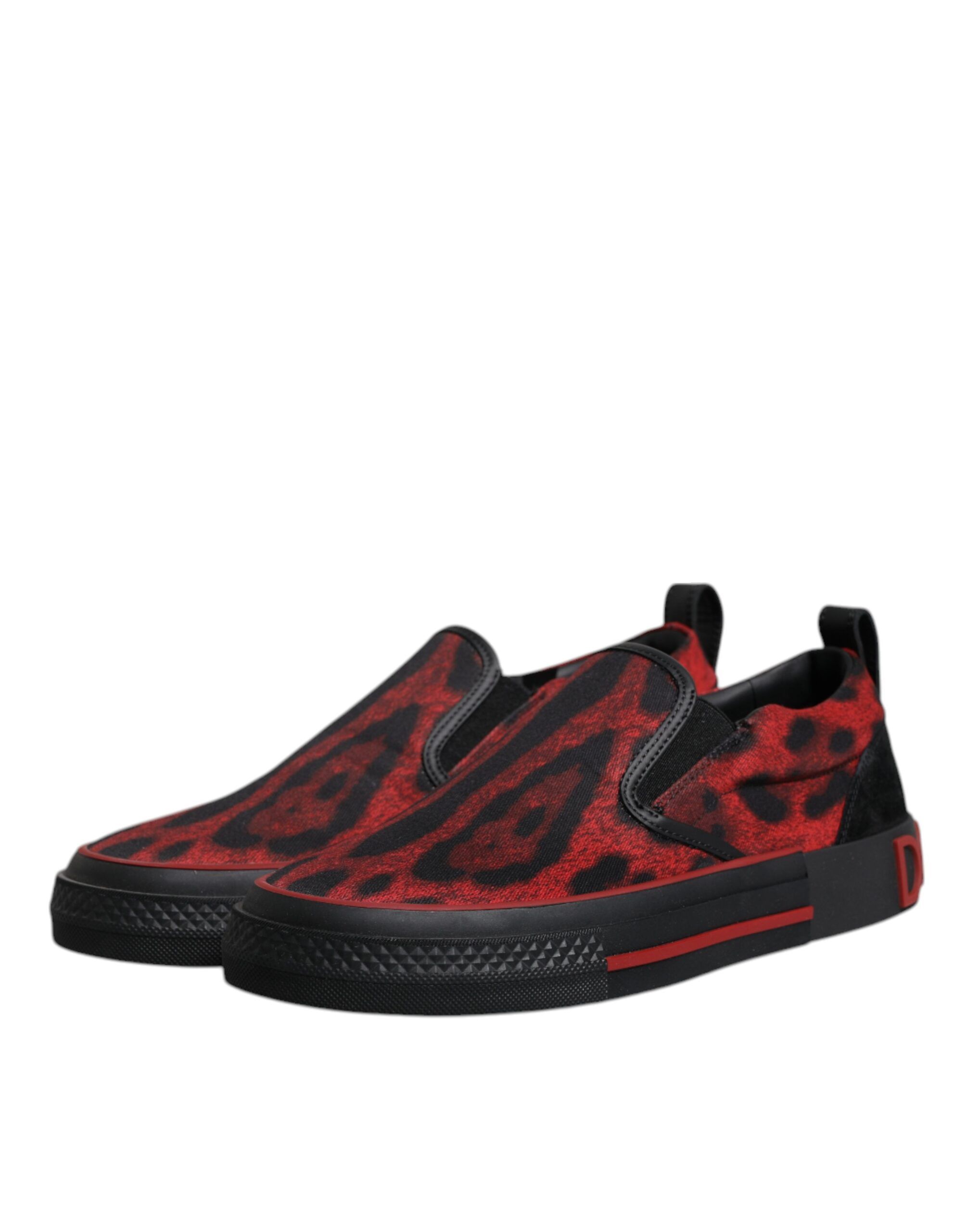 Red Black Leopard Cotton Men Low Top Sneakers Men's Shoes - Dolce & Gabbana - Modalova