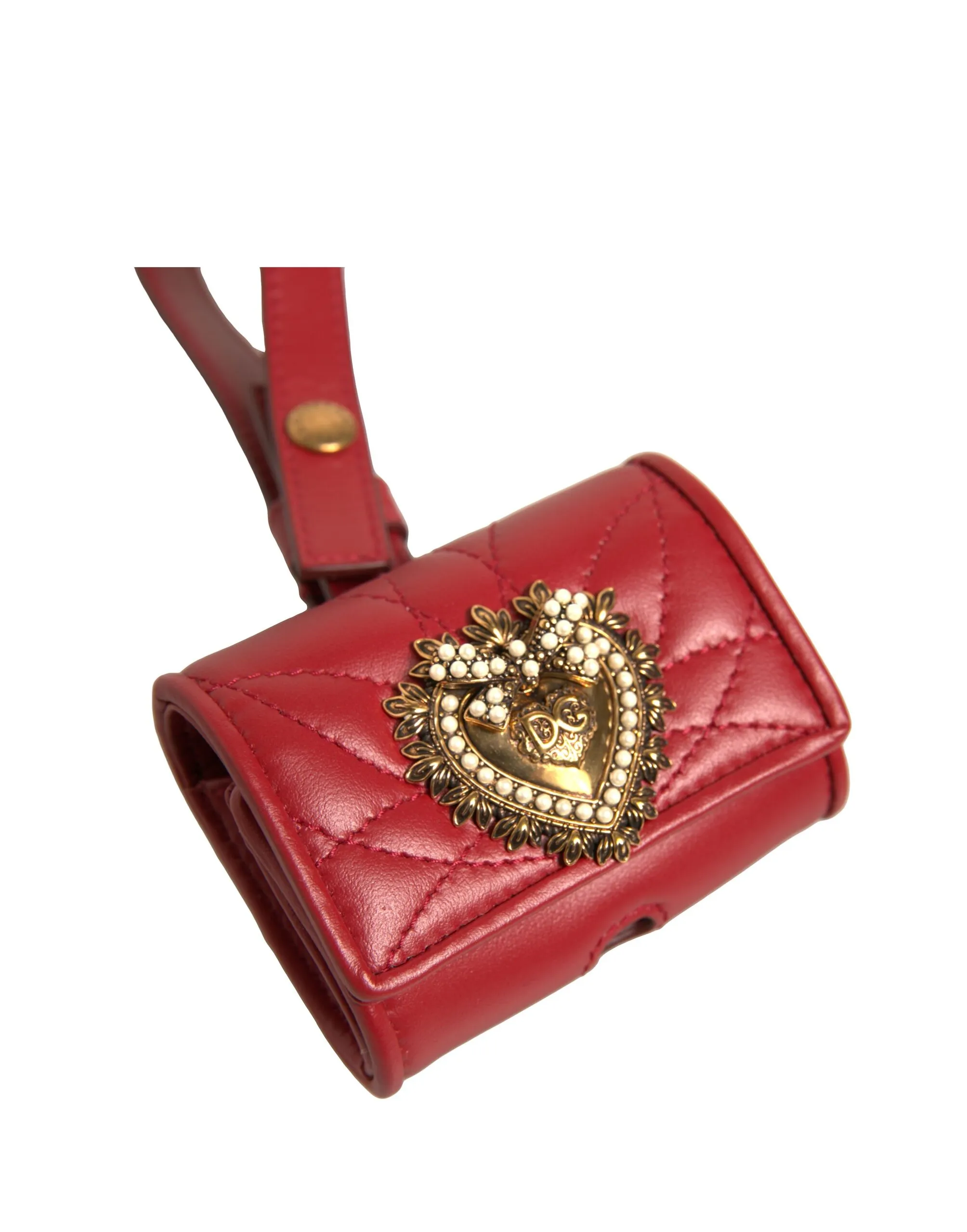 Black Leather Devotion Heart Strap Airpod Women's Case - Dolce & Gabbana - Modalova