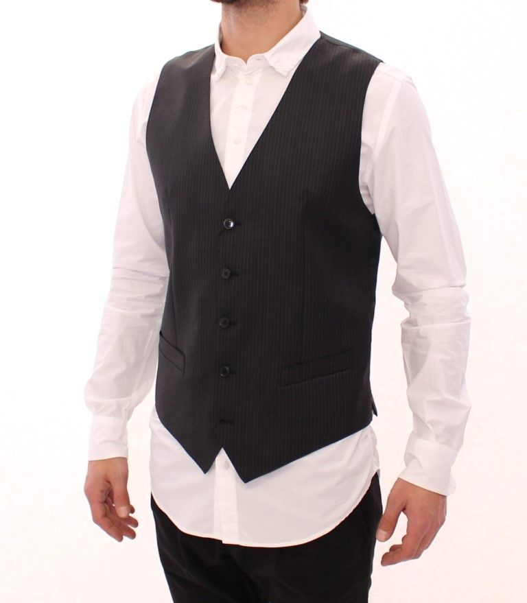 Gray Striped Wool Single Breasted Men's Vest - Dolce & Gabbana - Modalova