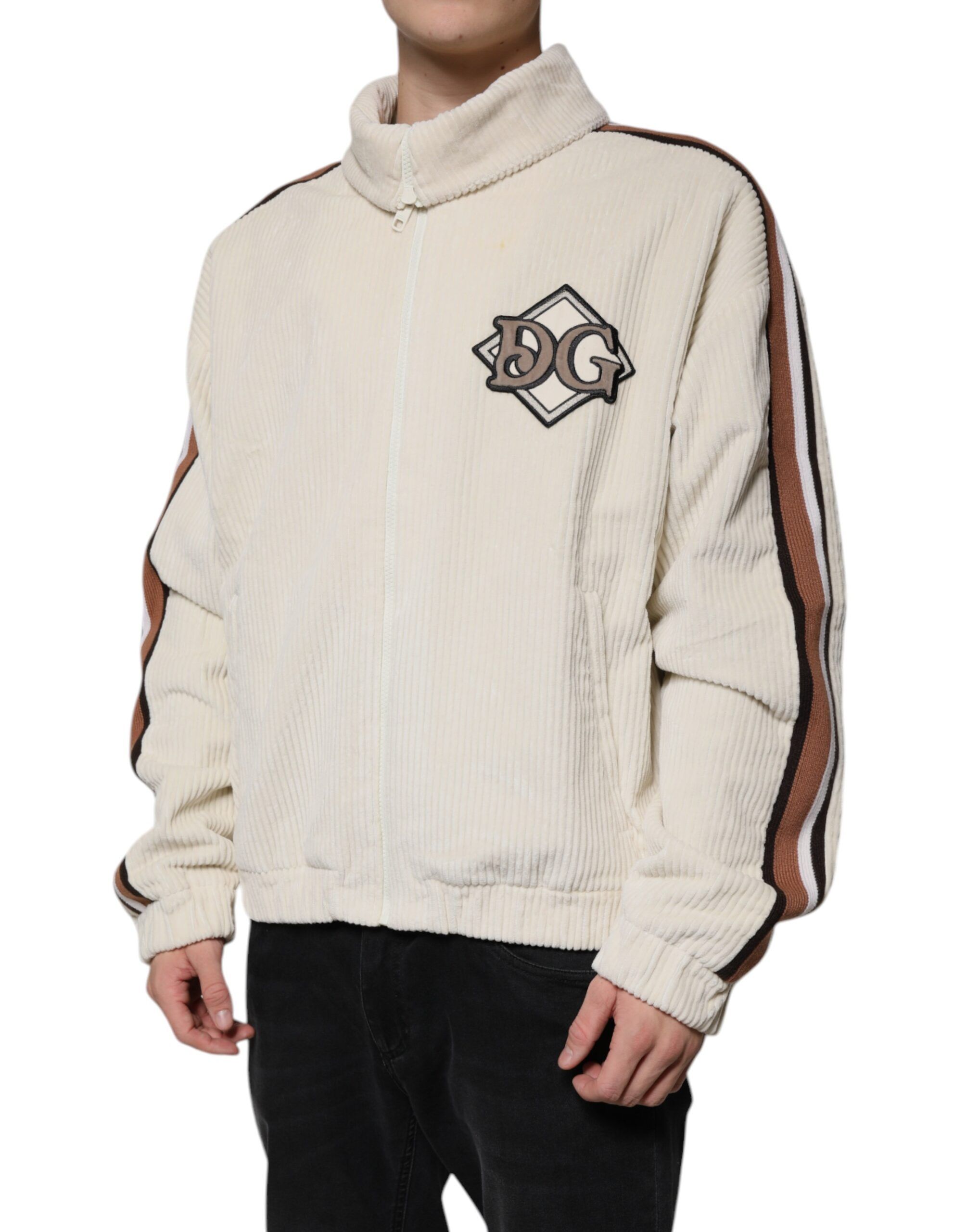 Logo Applique Cotton Corduroy Full Zip Men's Jacket - Dolce & Gabbana - Modalova