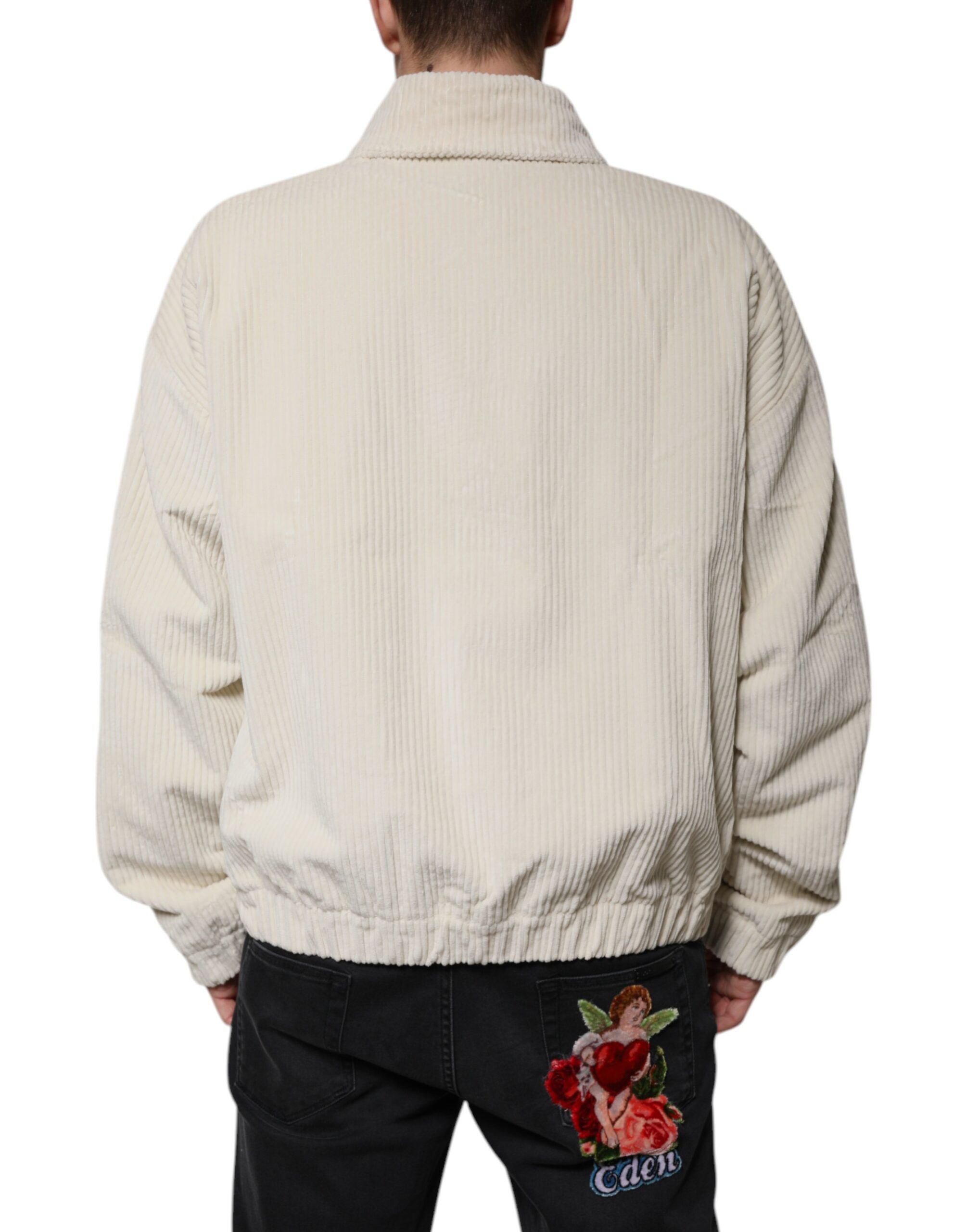 Logo Applique Cotton Corduroy Full Zip Men's Jacket - Dolce & Gabbana - Modalova