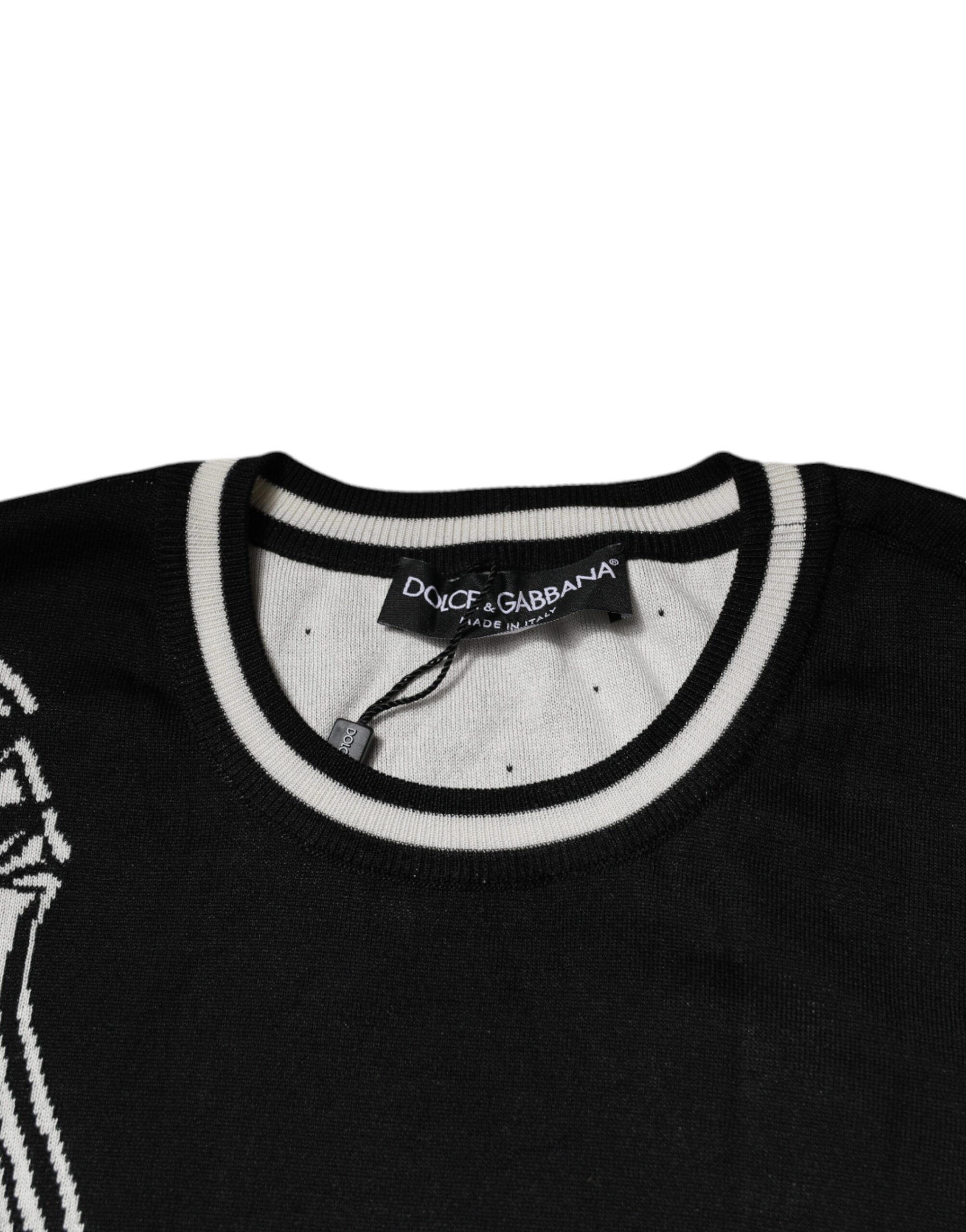 Black White Guitar Silk Crew Neck Men's Sweater - Dolce & Gabbana - Modalova