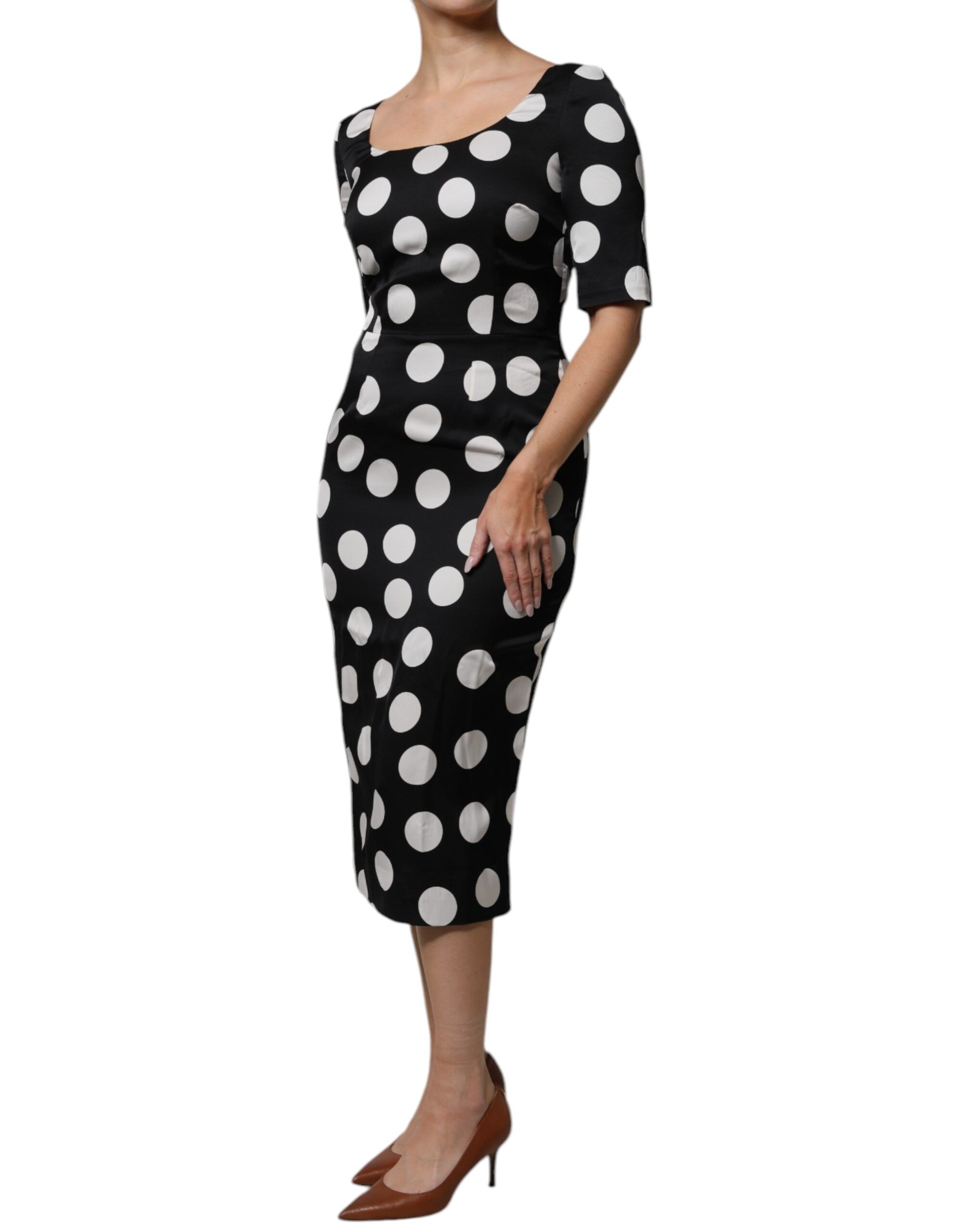 Black White Silk Polka Dots Sheath Midi Women's Dress (Pre-Owned) - Dolce & Gabbana - Modalova