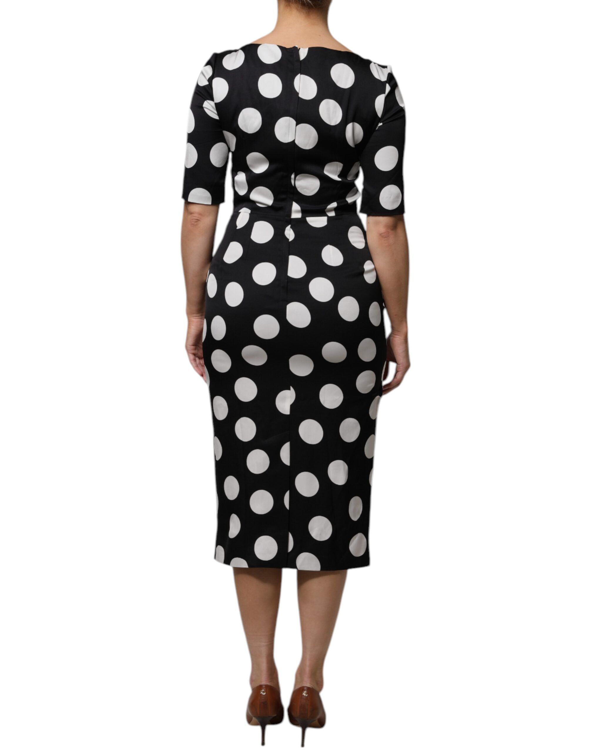 Black White Silk Polka Dots Sheath Midi Women's Dress (Pre-Owned) - Dolce & Gabbana - Modalova