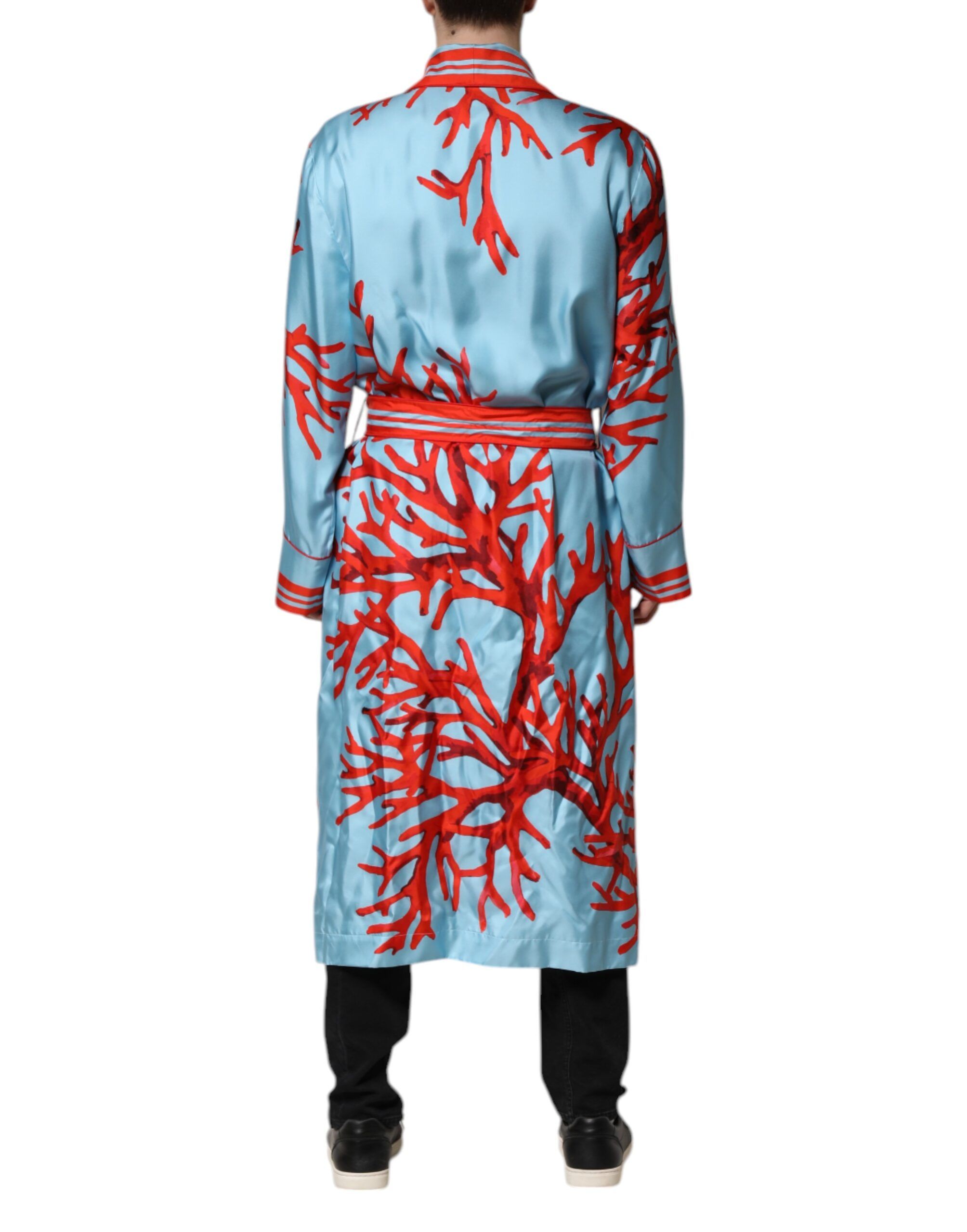 Blue Red Coral Print Wrap Robe Coat Men's Jacket - Dolce & Gabbana - Modalova