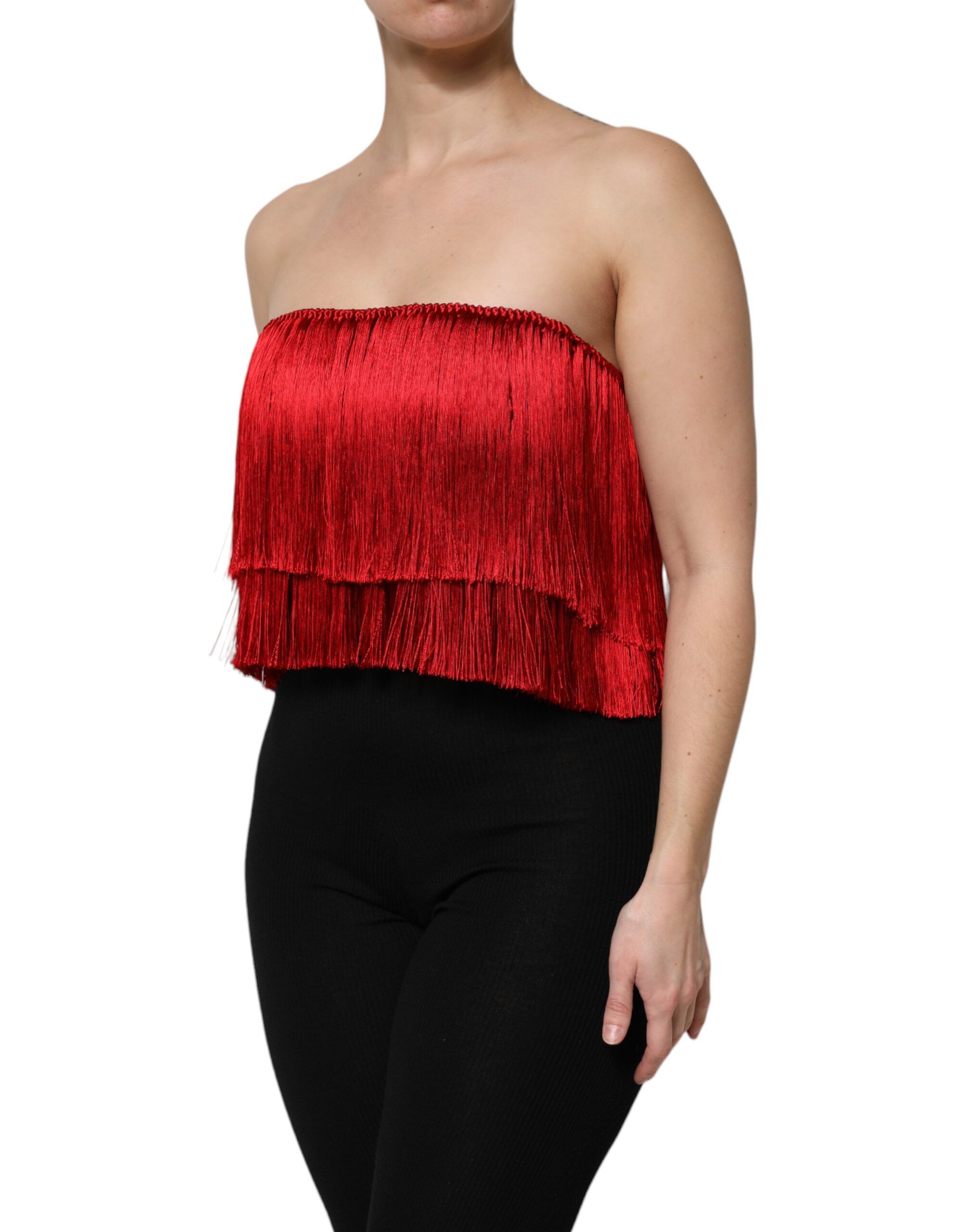 Silk Strapless Fringe Crop Tube Women's Top - Dolce & Gabbana - Modalova