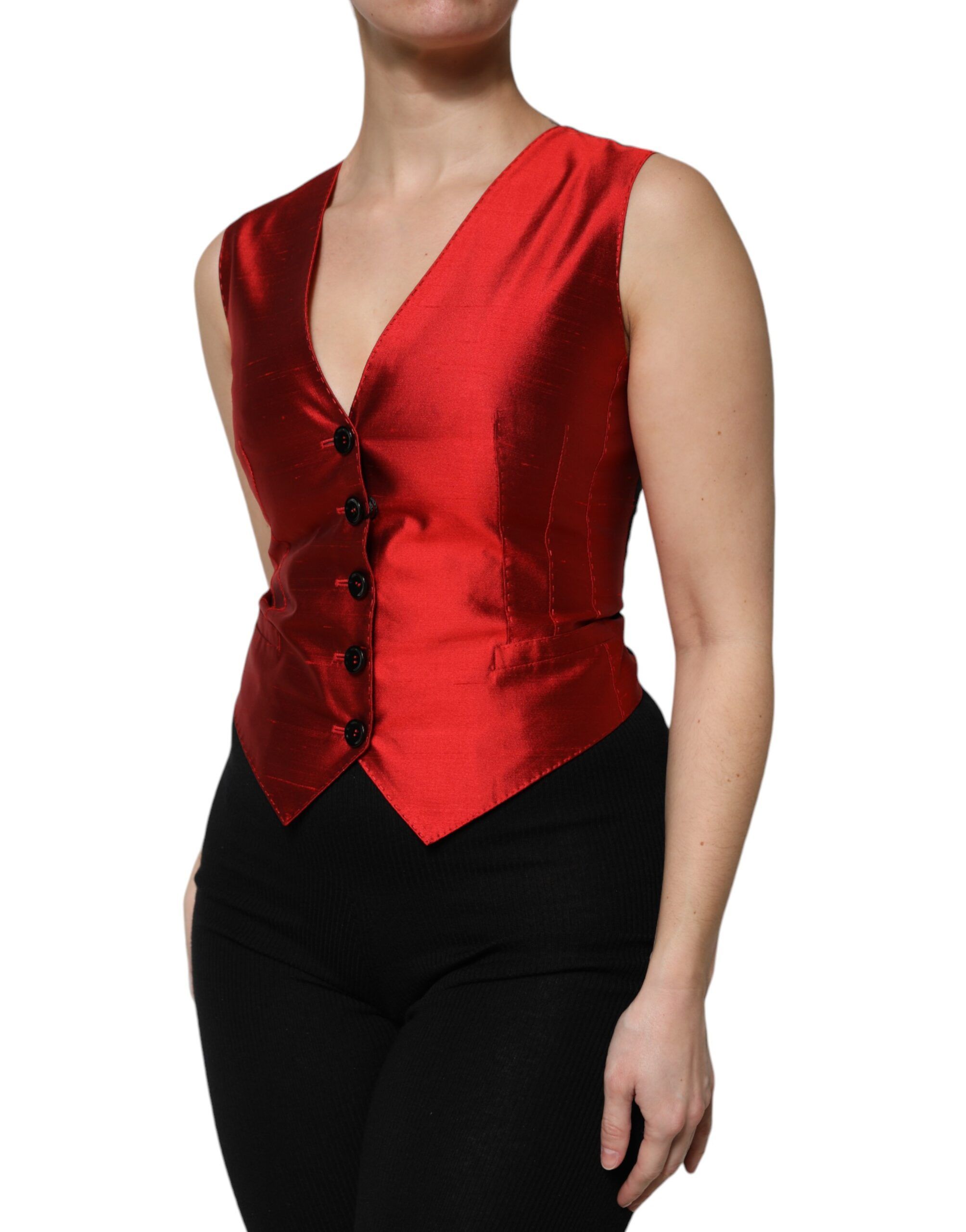 Red Black Button Down Sleeveless Vest Women's Top - Dolce & Gabbana - Modalova
