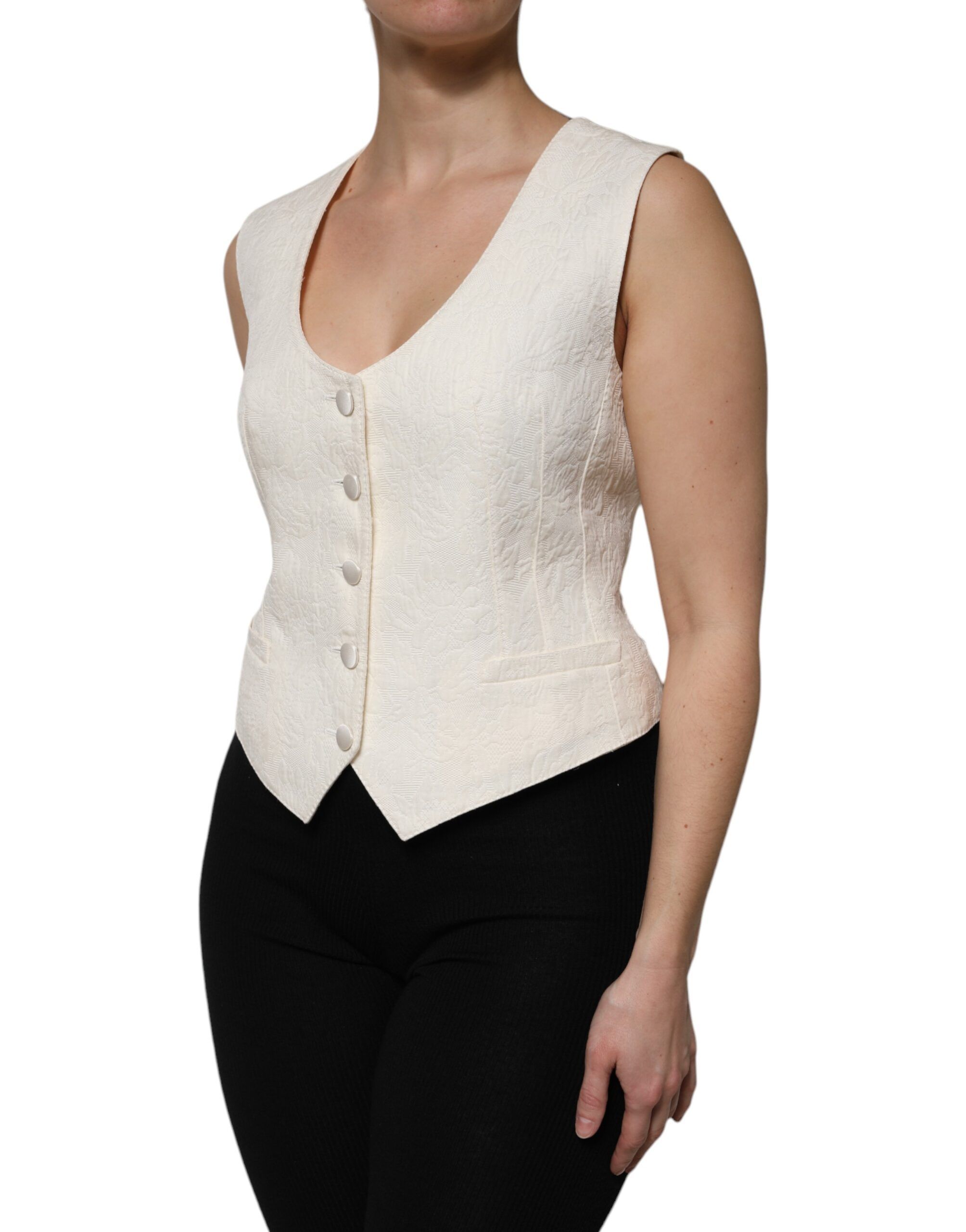 Ivory Cotton Button Down Sleeveless Vest Women's Top - Dolce & Gabbana - Modalova