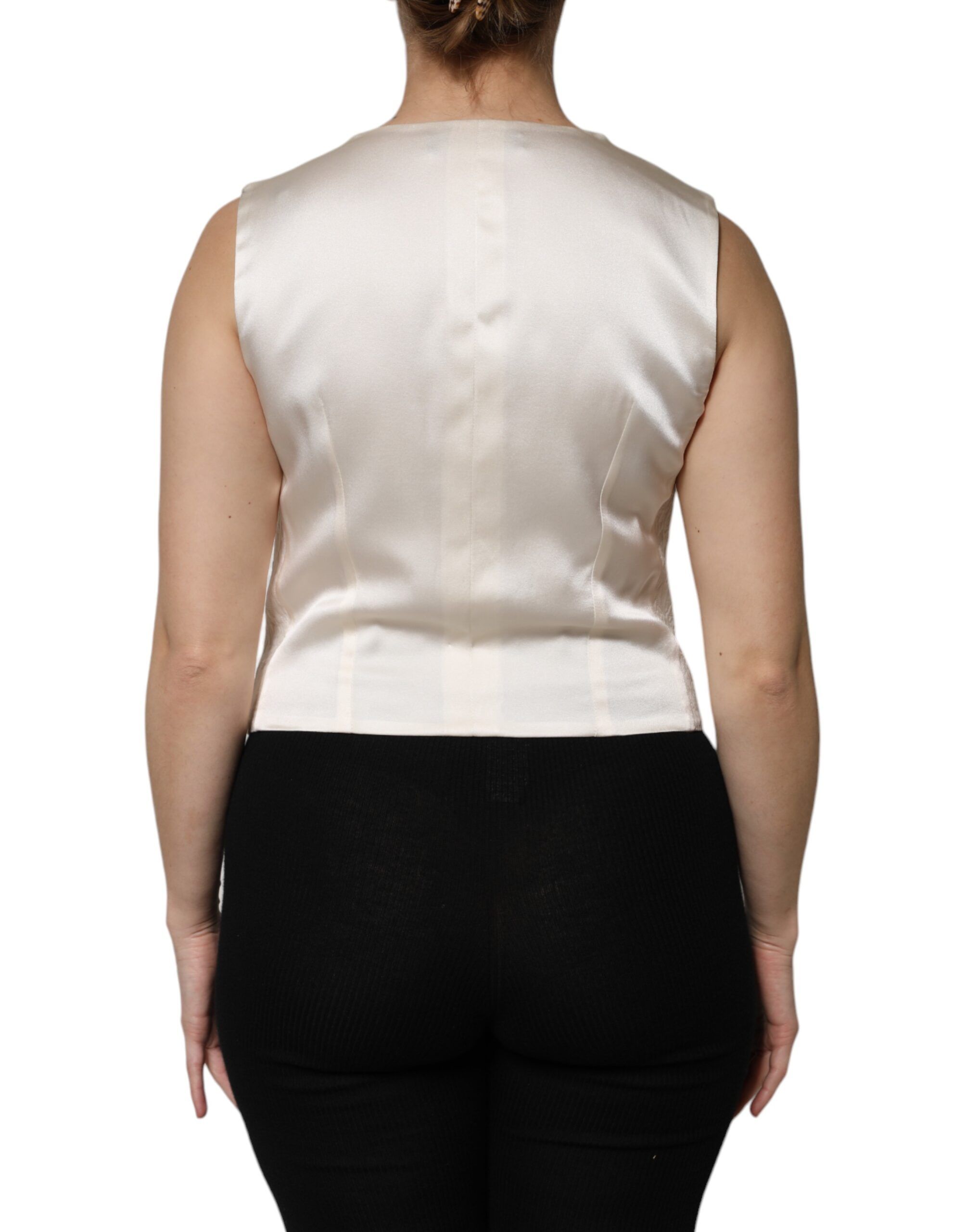 Ivory Cotton Button Down Sleeveless Vest Women's Top - Dolce & Gabbana - Modalova