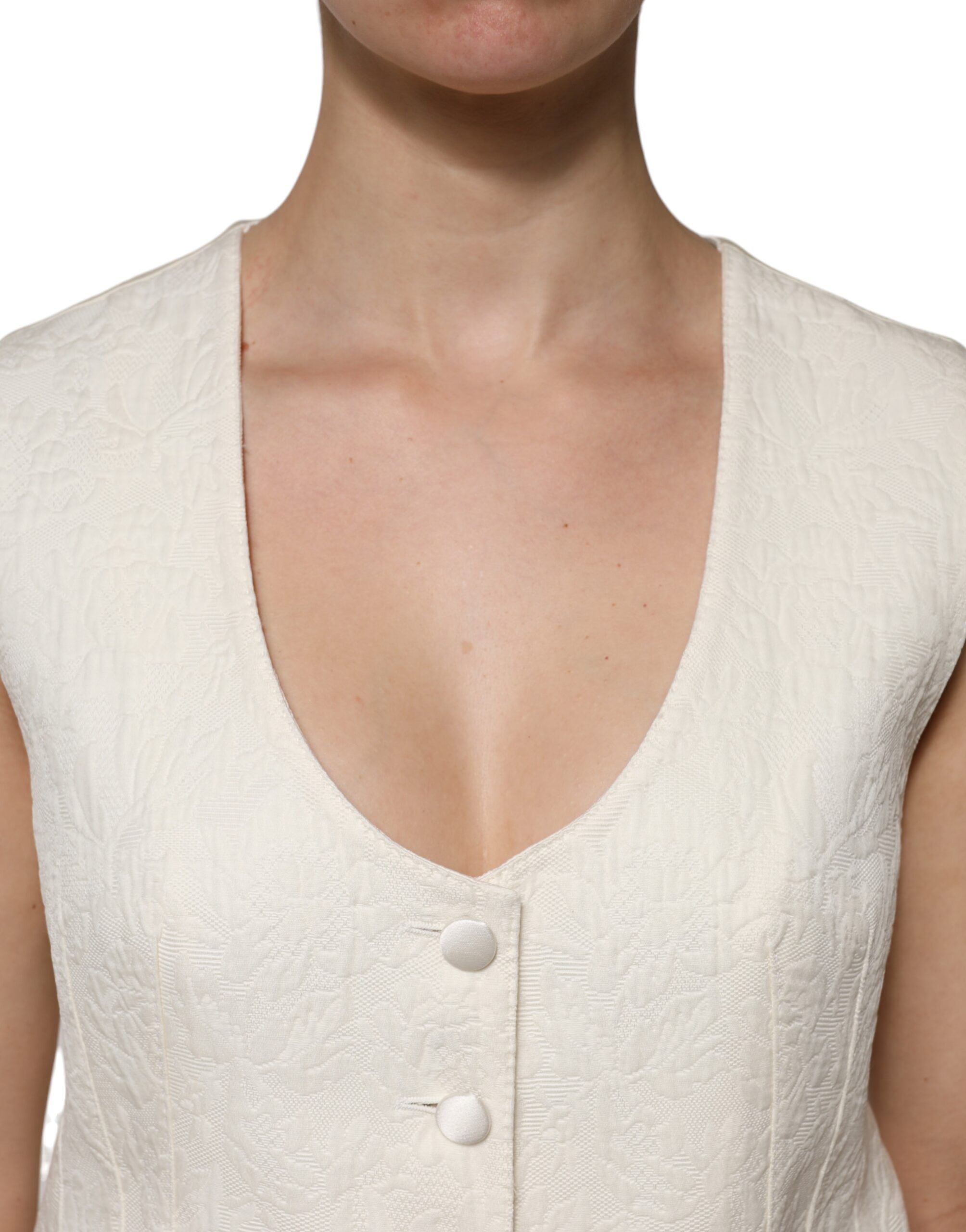 Ivory Cotton Button Down Sleeveless Vest Women's Top - Dolce & Gabbana - Modalova