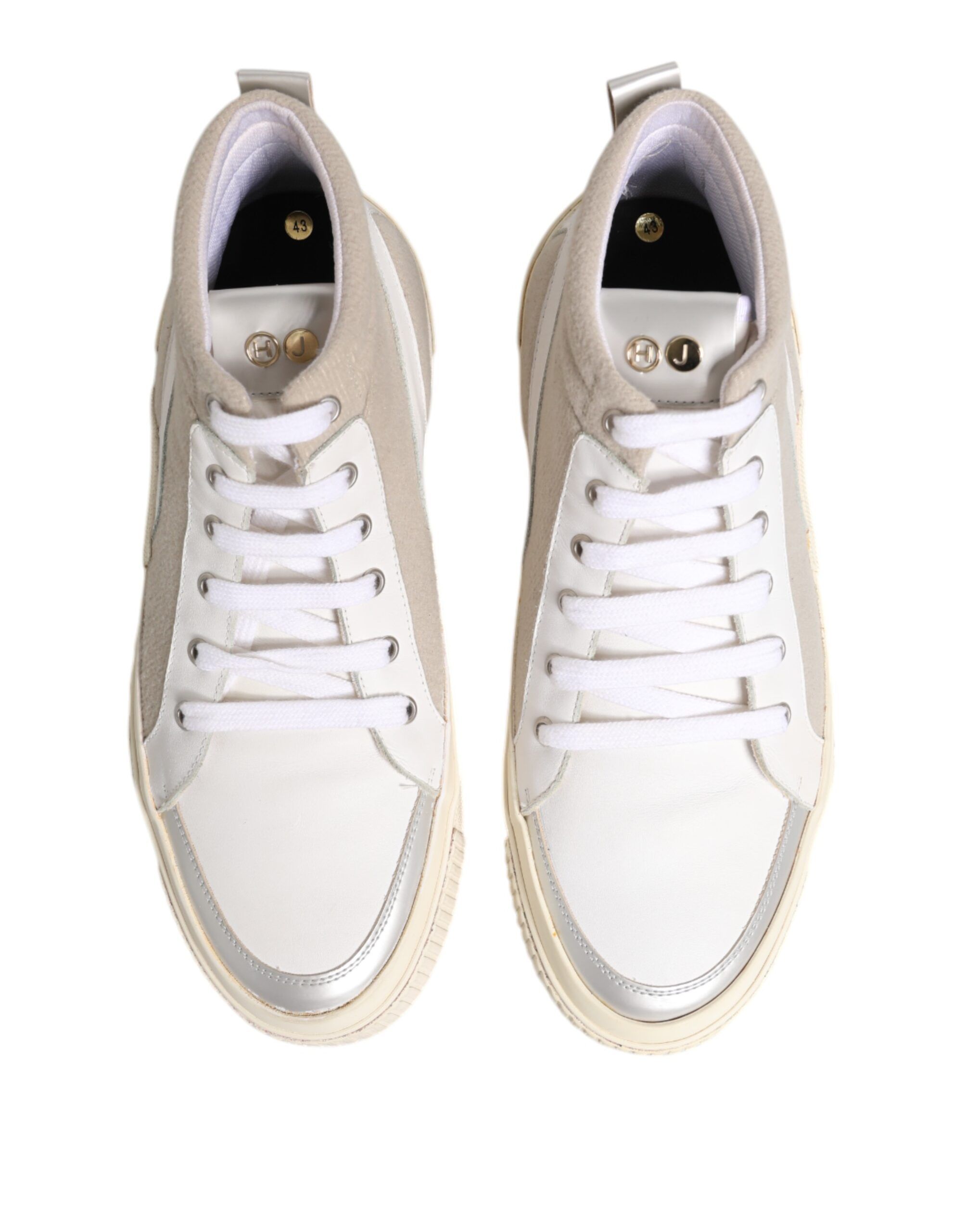 White Lace Up Mid Top Casual Sneakers Men's Shoes (Pre-Owned) - HIDE & JACK - Modalova