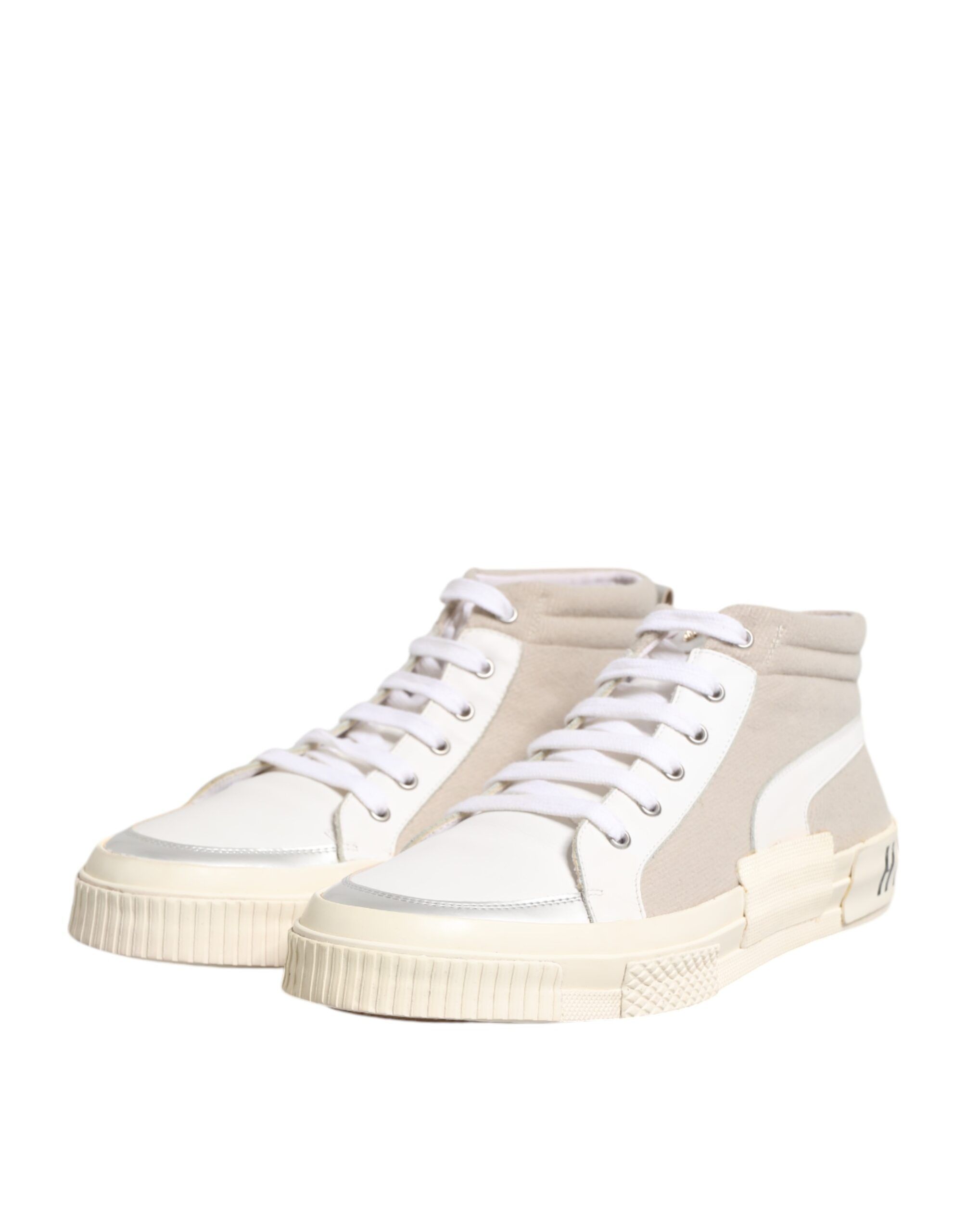 White Lace Up Mid Top Casual Sneakers Men's Shoes (Pre-Owned) - HIDE & JACK - Modalova