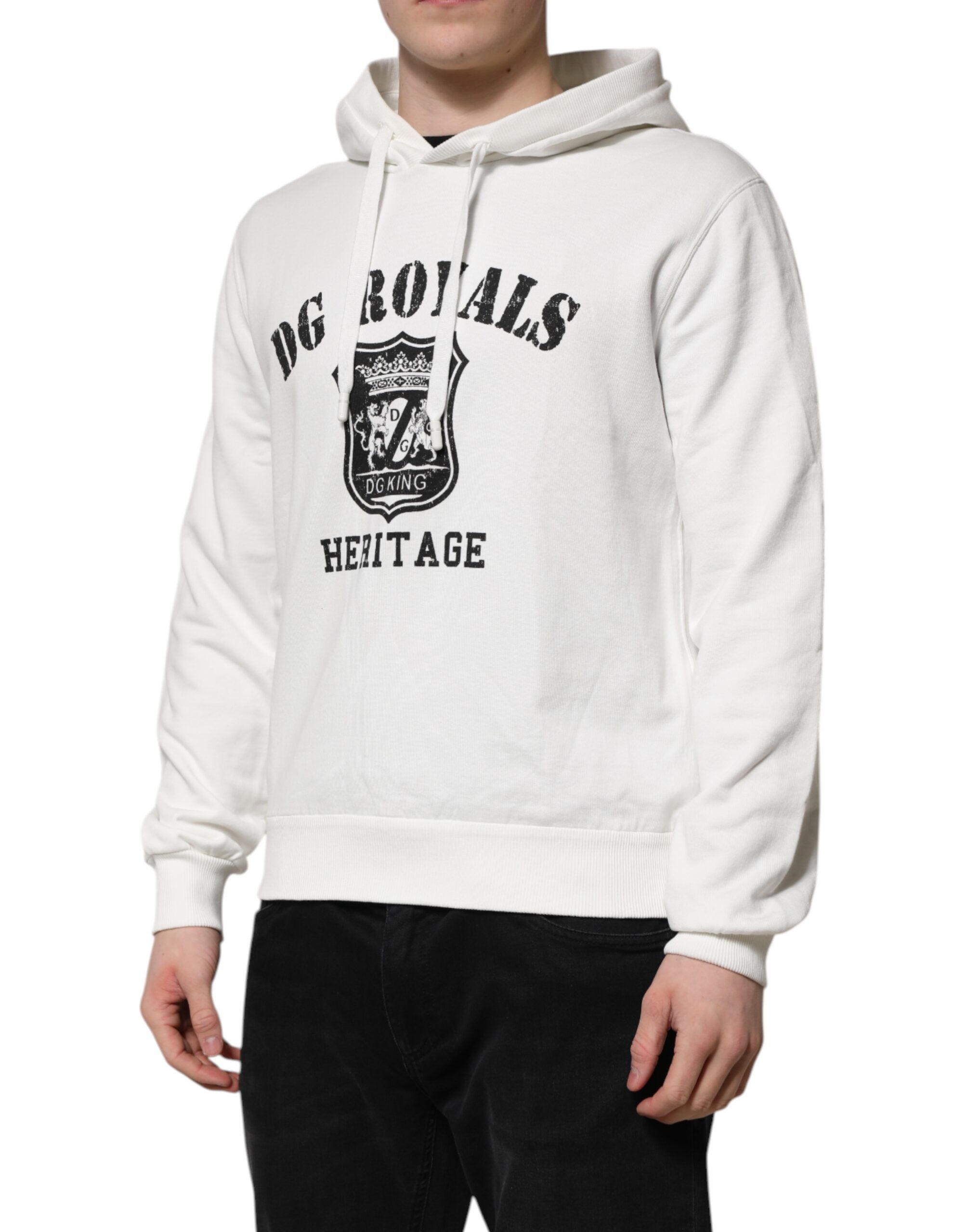 White Cotton DG ROYAL Print Hooded Men's Sweater - Dolce & Gabbana - Modalova