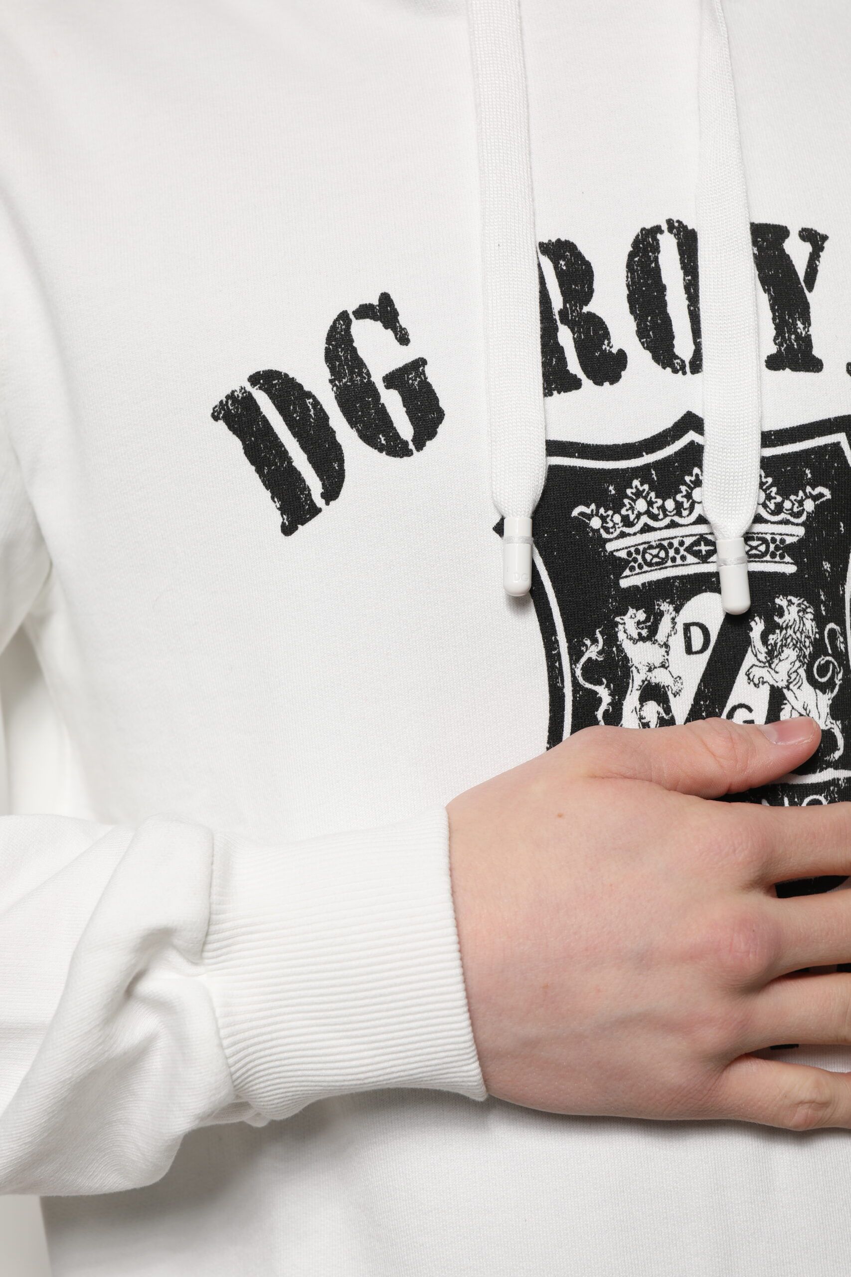 White Cotton DG ROYAL Print Hooded Men's Sweater - Dolce & Gabbana - Modalova