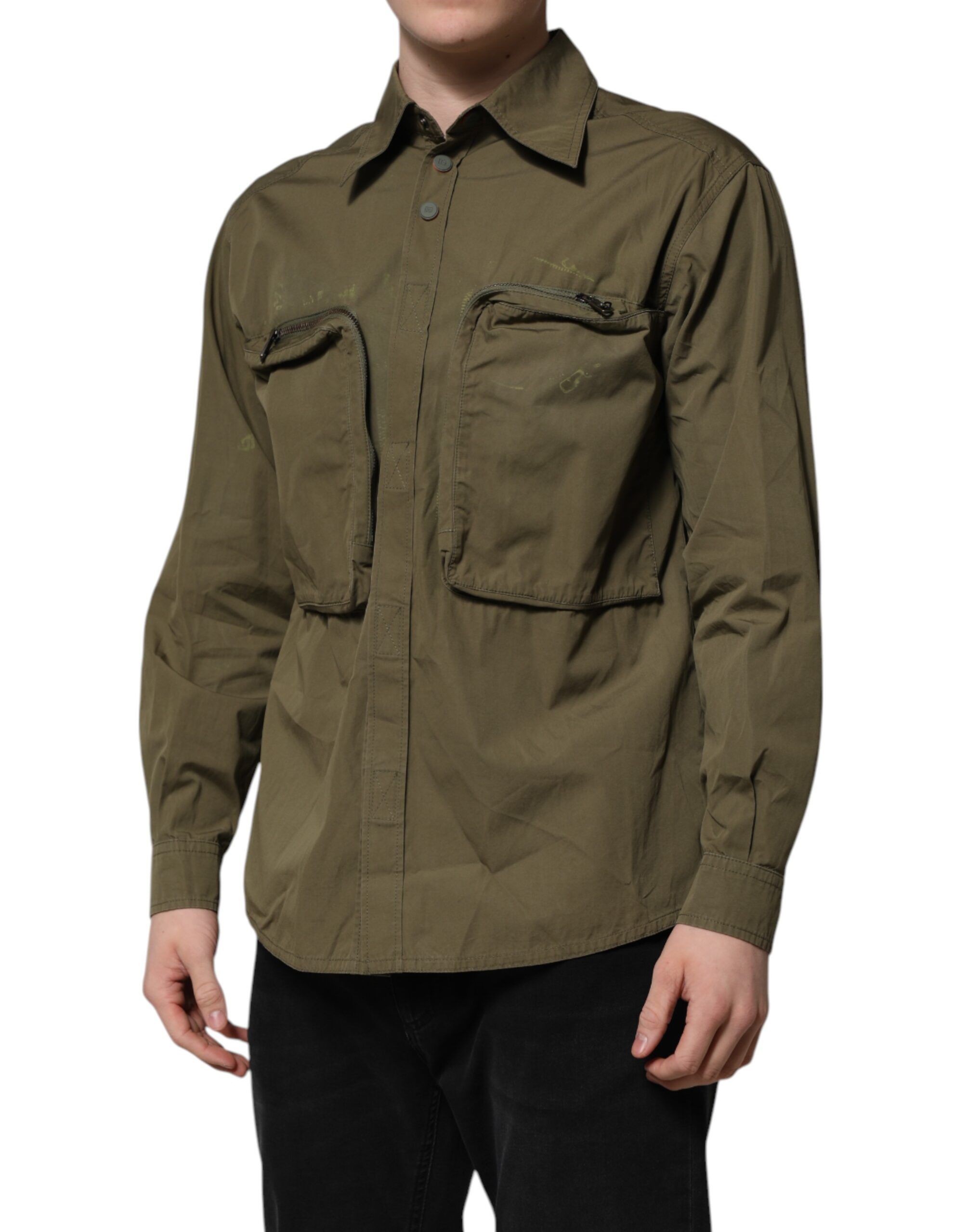 Army Green Button Down Long Sleeves Men's Shirt (Pre-Owned) - Dolce & Gabbana - Modalova