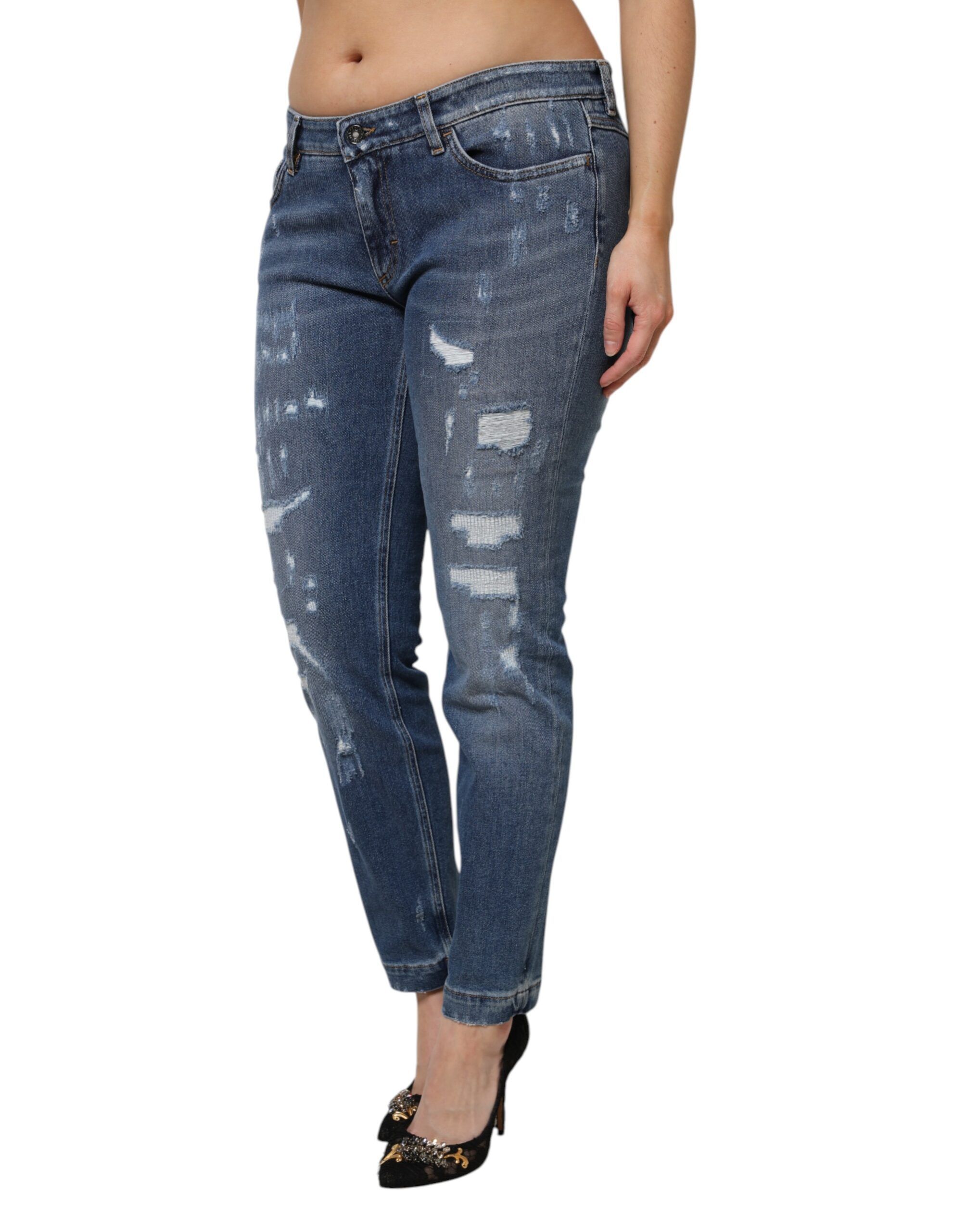 Tattered Cotton Low Waist Denim Women's Jeans - Dolce & Gabbana - Modalova