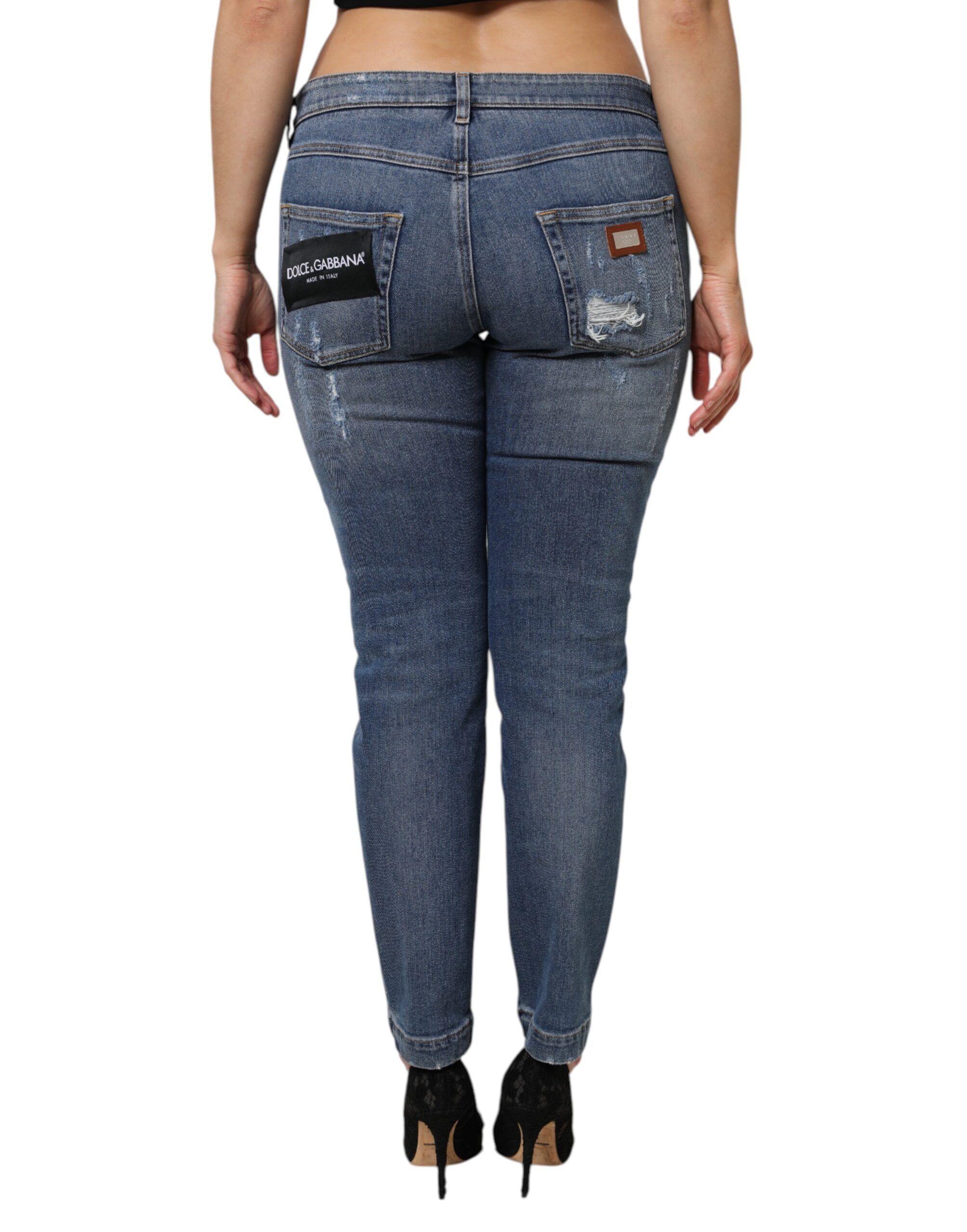 Tattered Cotton Low Waist Denim Women's Jeans - Dolce & Gabbana - Modalova