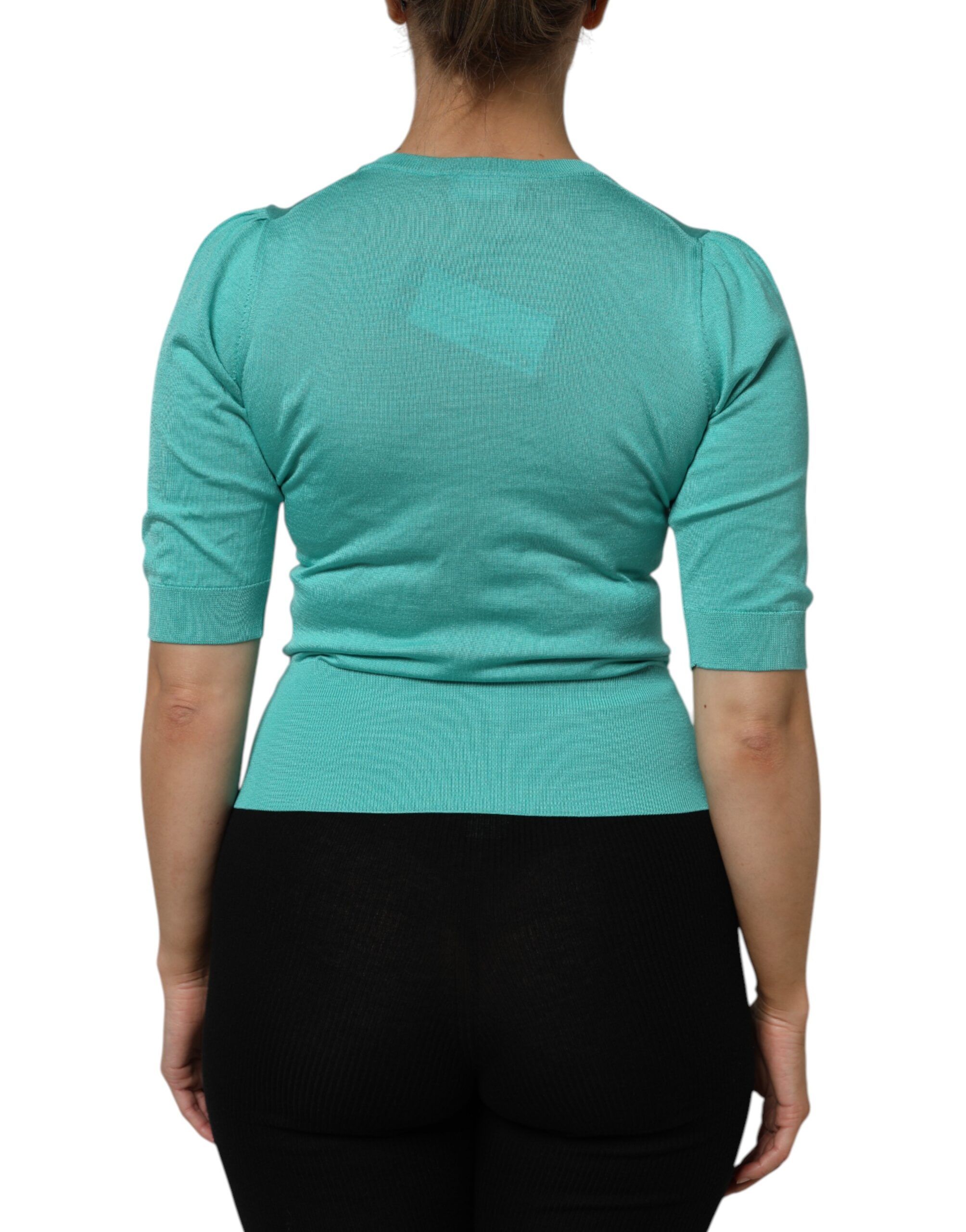 Aqua Silk Short Sleeves Square Neck Women's Top (Pre-Owned) - Dolce & Gabbana - Modalova