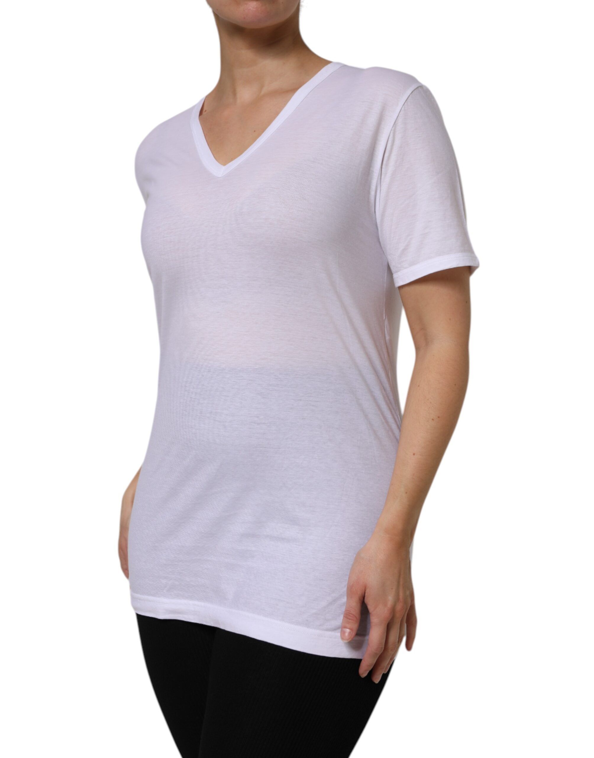 Cotton Short Sleeves V-Neck Top Women's T-shirt - Dolce & Gabbana - Modalova
