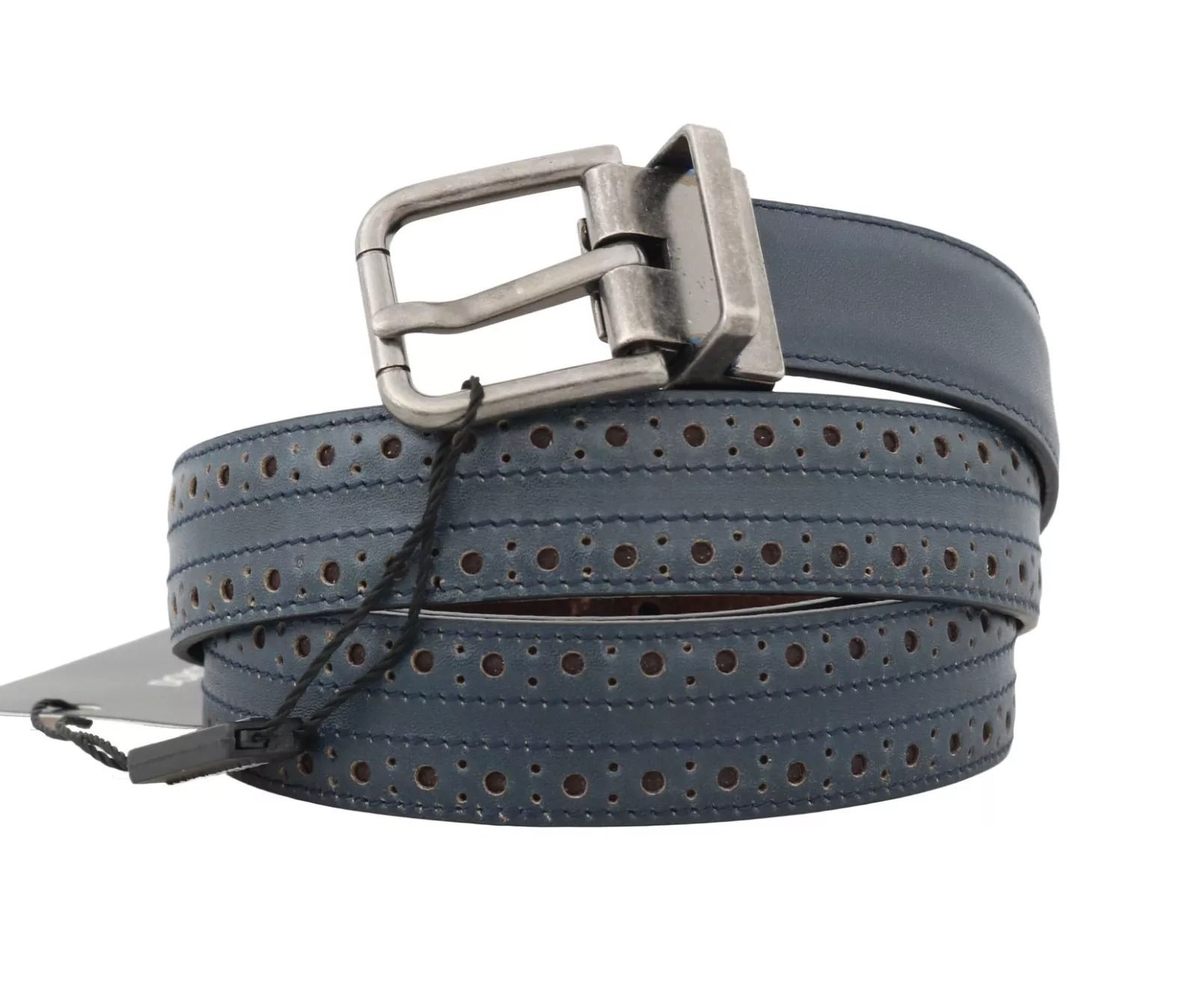 Blue Perforated Leather Buckle Men's Belt - Dolce & Gabbana - Modalova