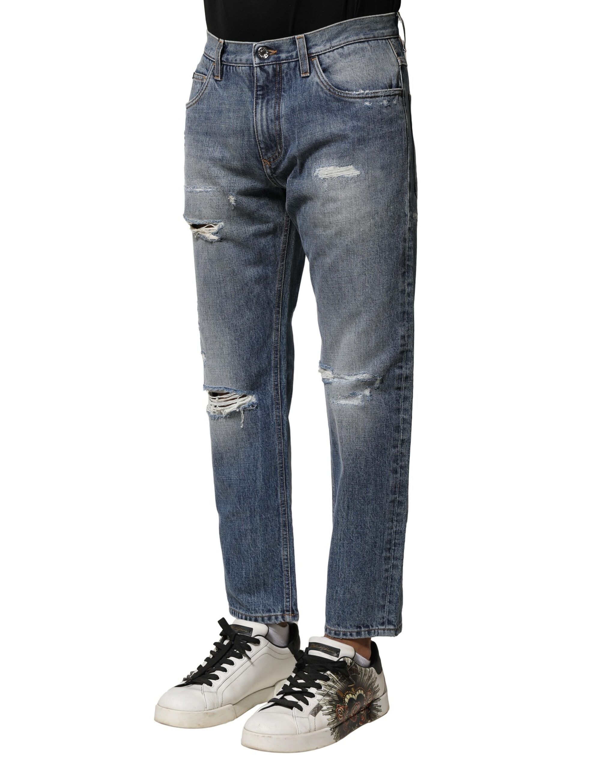 Washed Tattered Straight Fit Denim Men's Jeans - Dolce & Gabbana - Modalova
