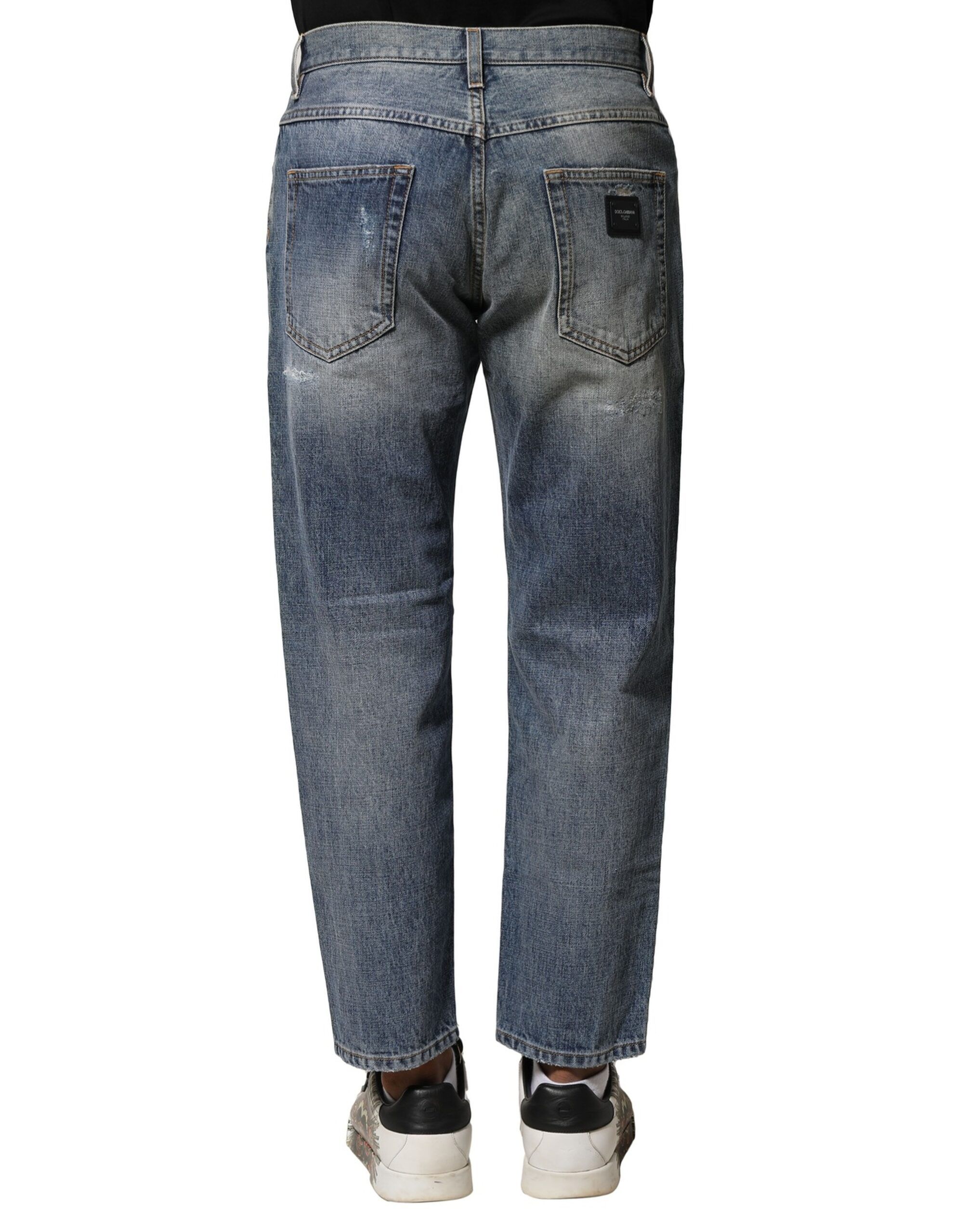 Washed Tattered Straight Fit Denim Men's Jeans - Dolce & Gabbana - Modalova