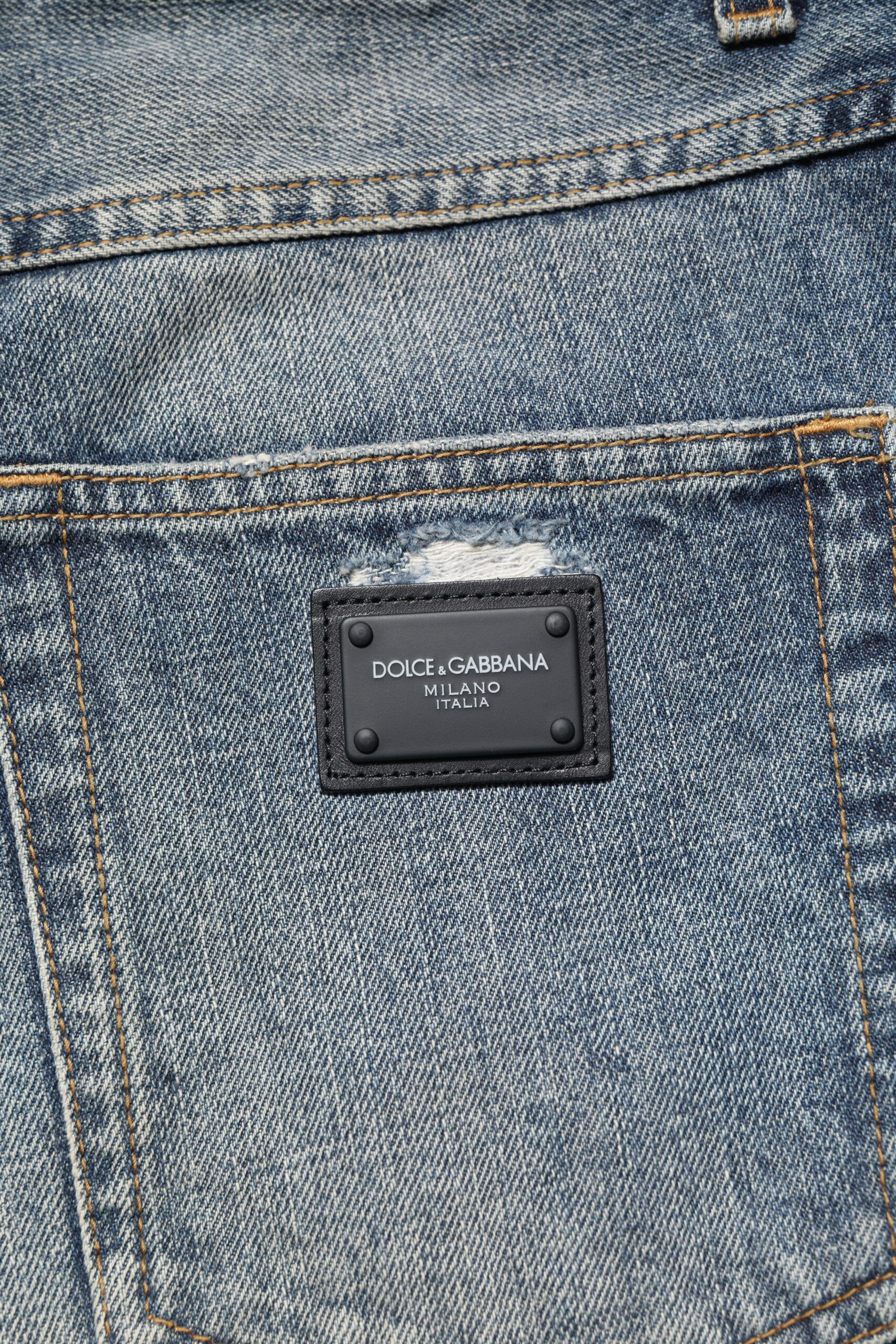 Washed Tattered Straight Fit Denim Men's Jeans - Dolce & Gabbana - Modalova