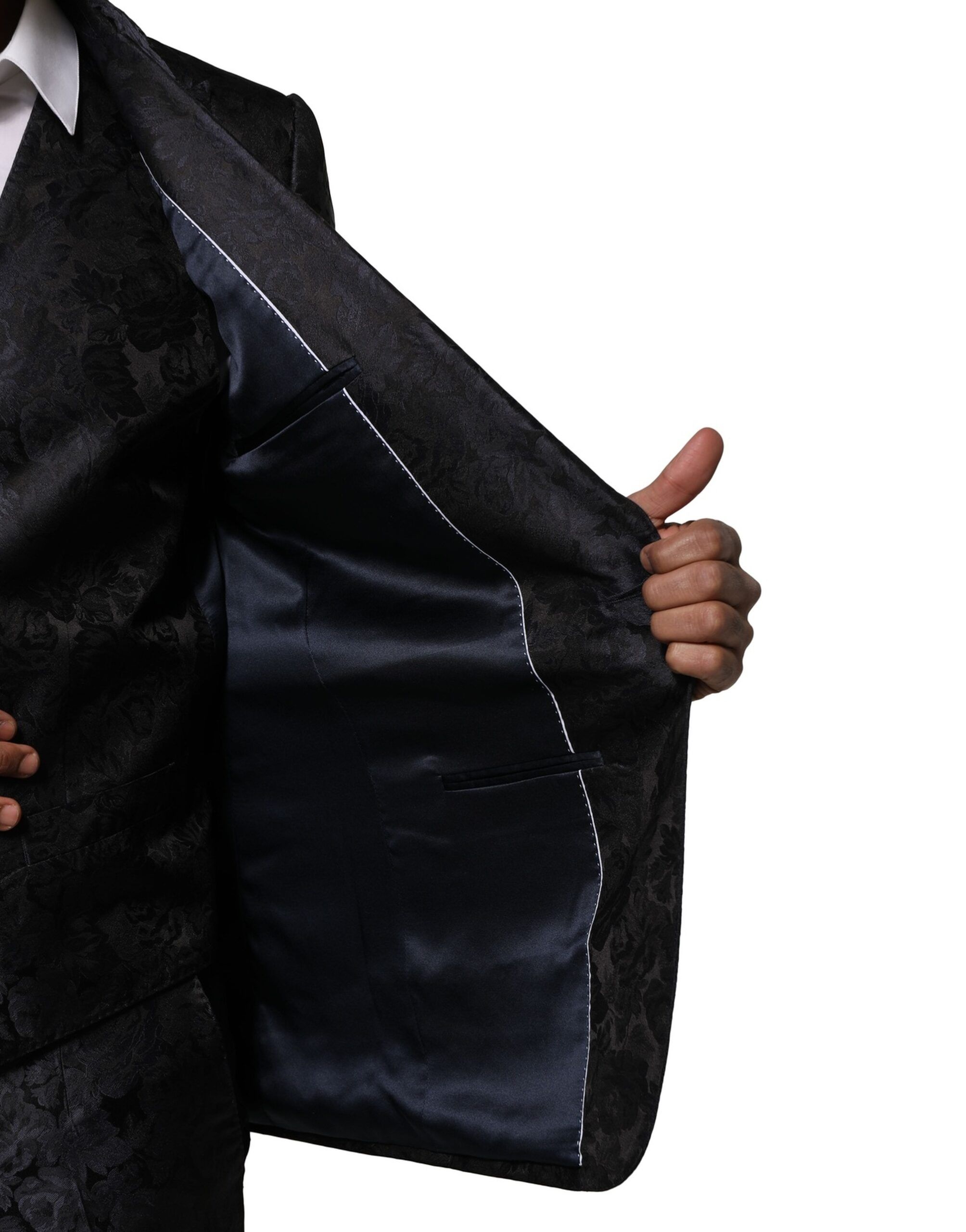 Black Jacquard 3 Piece Single Breasted Men's Suit - Dolce & Gabbana - Modalova