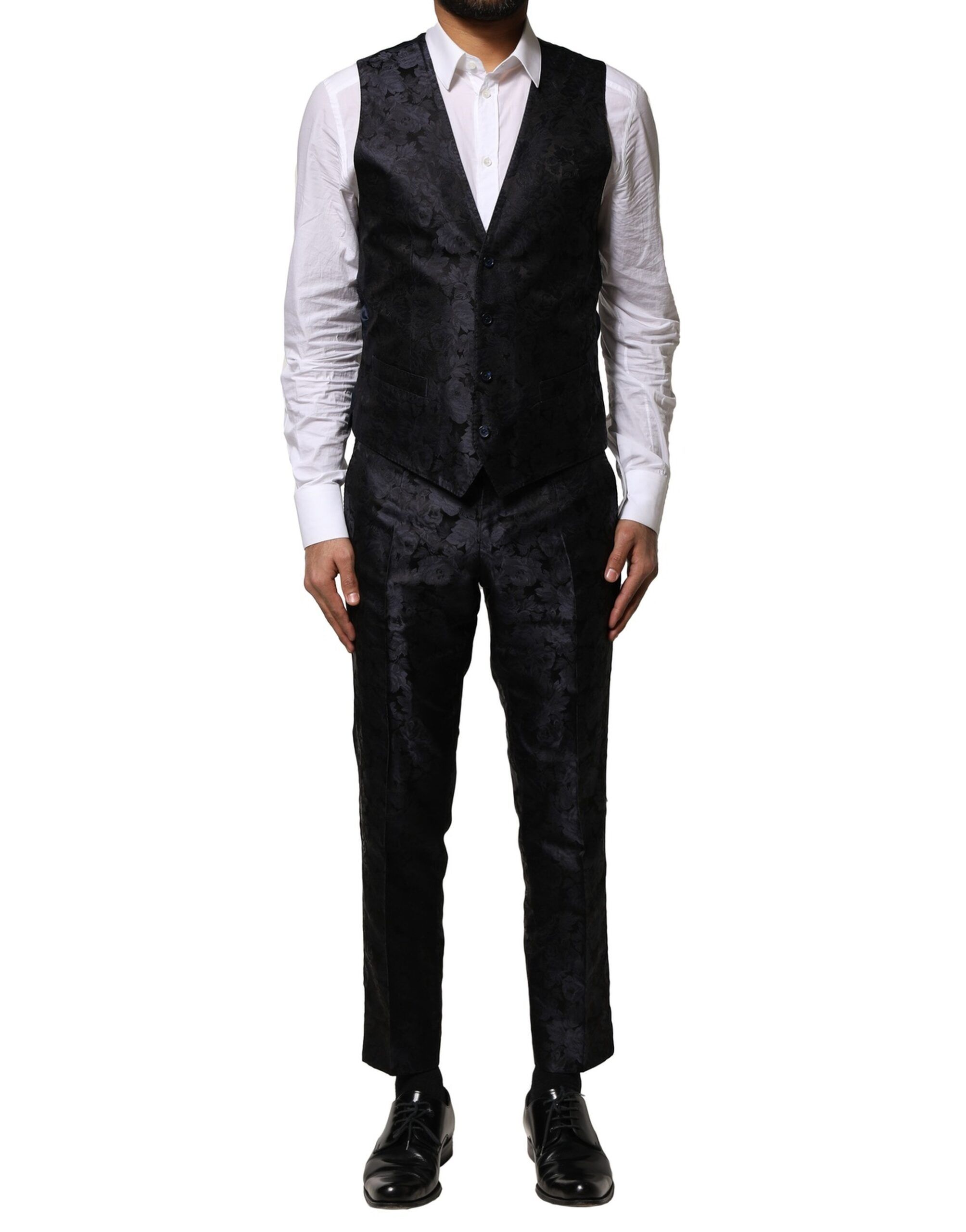 Black Jacquard 3 Piece Single Breasted Men's Suit - Dolce & Gabbana - Modalova