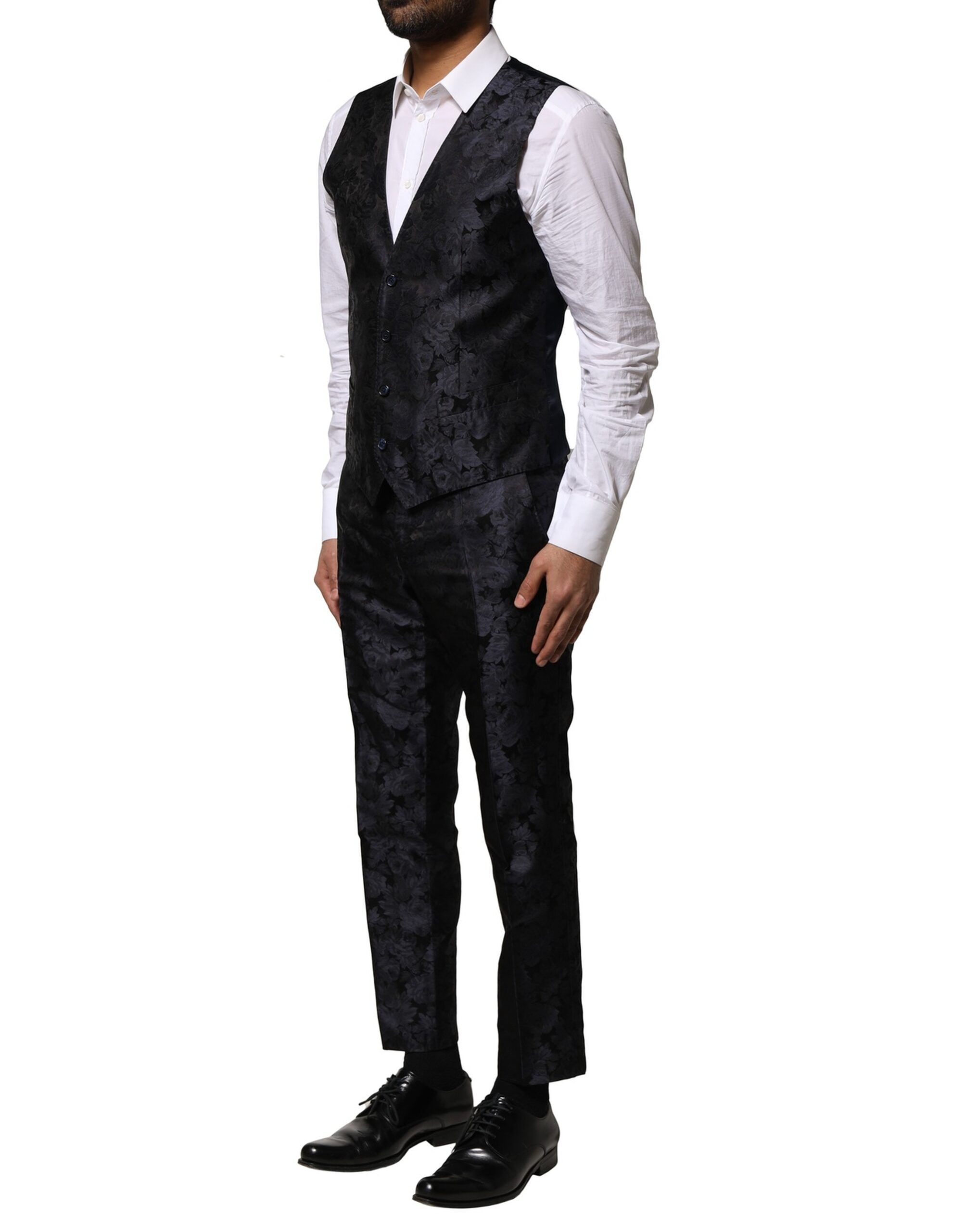 Black Jacquard 3 Piece Single Breasted Men's Suit - Dolce & Gabbana - Modalova