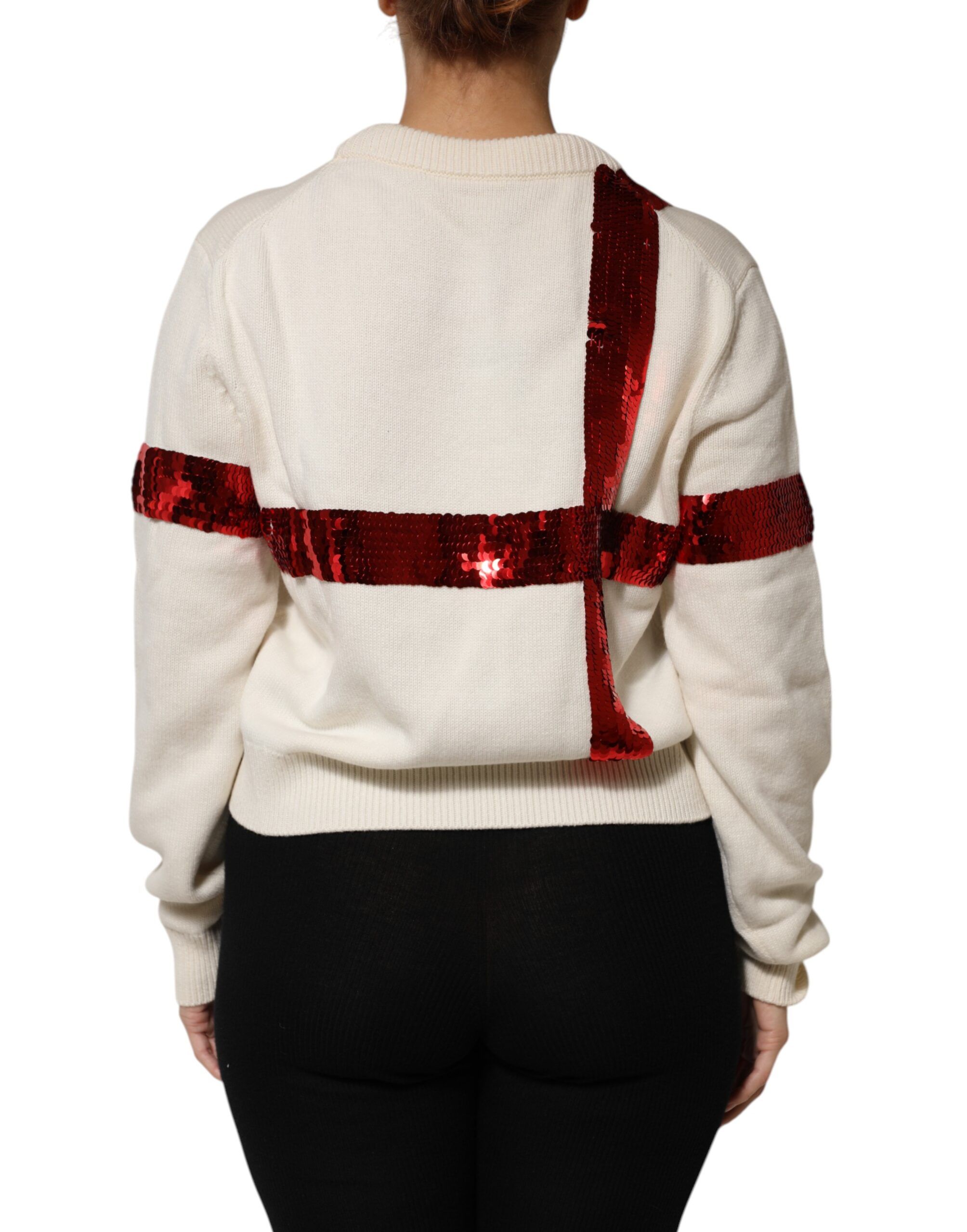 White Sequined Crew Neck Pullover Women's Sweater - Dolce & Gabbana - Modalova