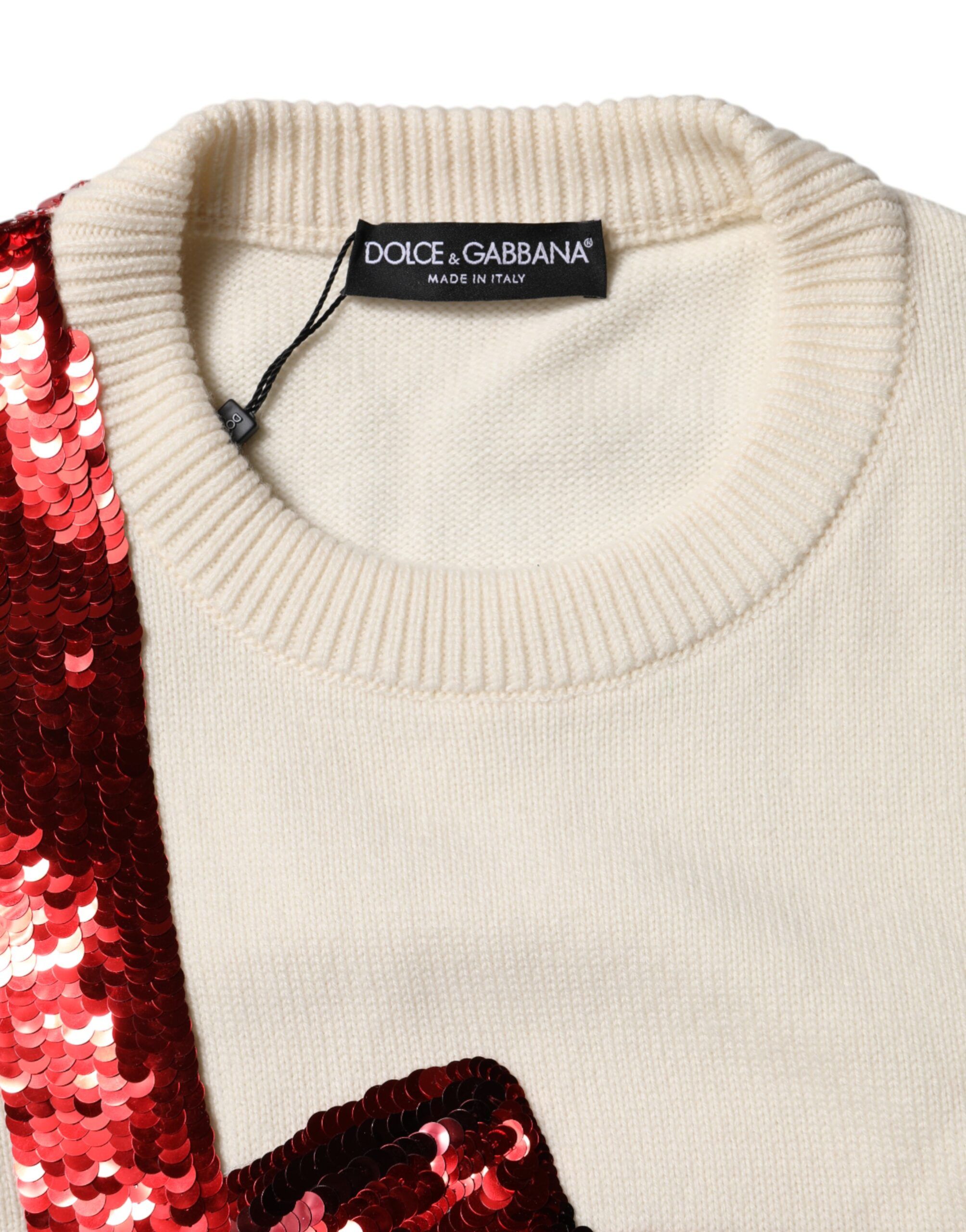 White Sequined Crew Neck Pullover Women's Sweater - Dolce & Gabbana - Modalova