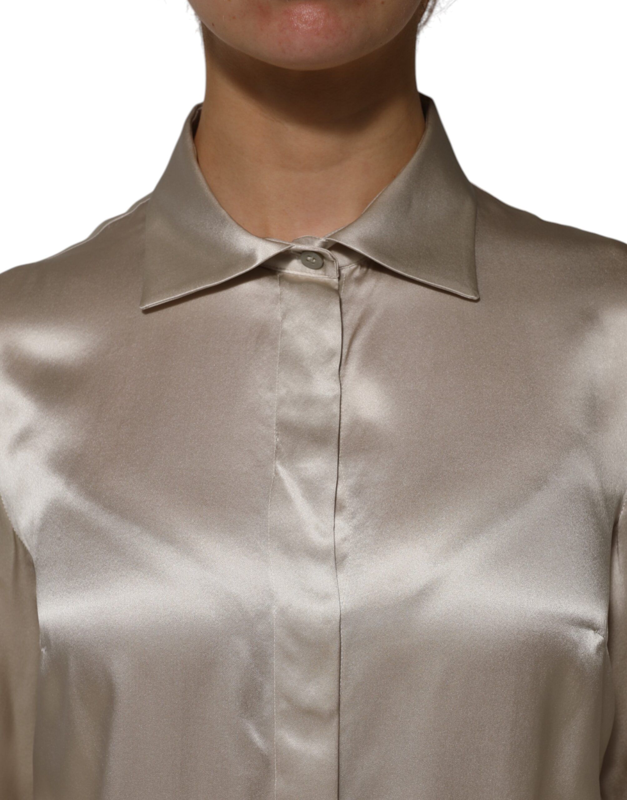 Satin Silk Collared Long Sleeves Women's Top (Pre-Owned) - Dolce & Gabbana - Modalova