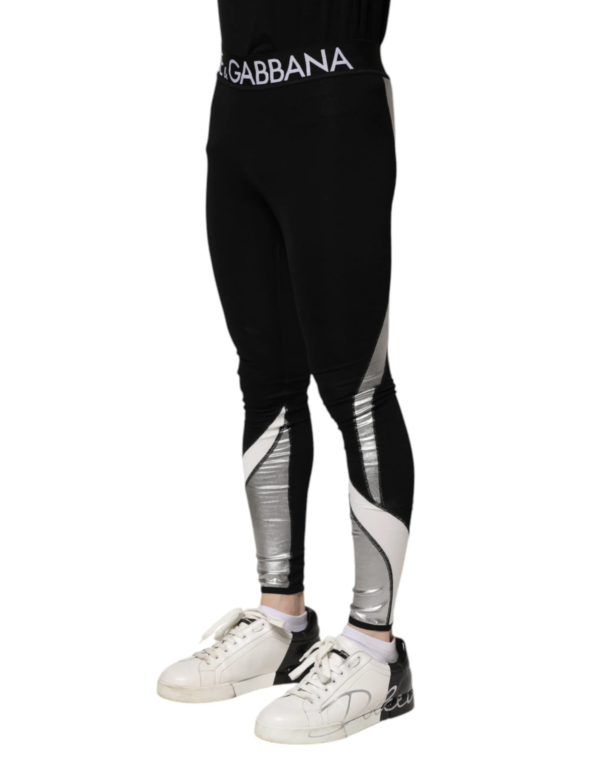 Silver Nylon Skinny Men Leggings Men's Pants - Dolce & Gabbana - Modalova