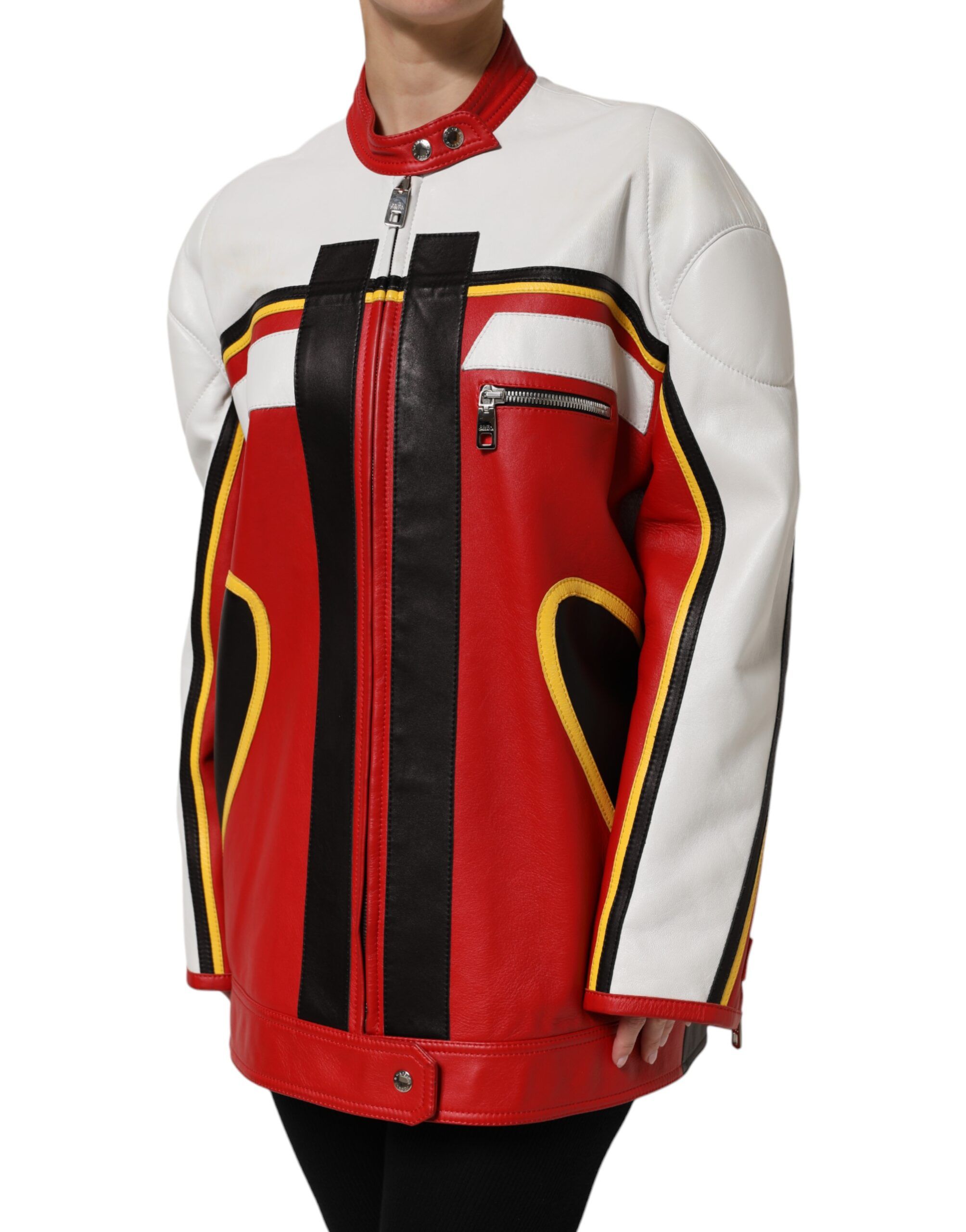 Leather Biker Full Zip Coat Women's Jacket - Dolce & Gabbana - Modalova