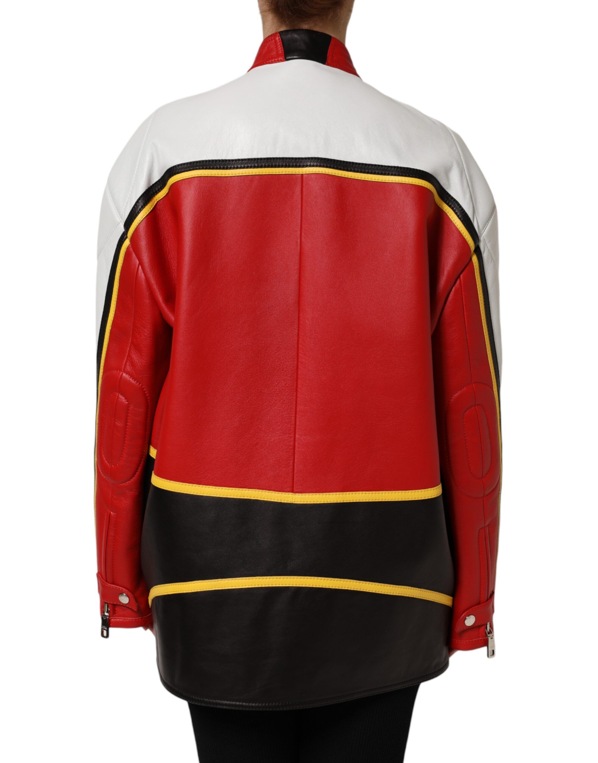 Leather Biker Full Zip Coat Women's Jacket - Dolce & Gabbana - Modalova