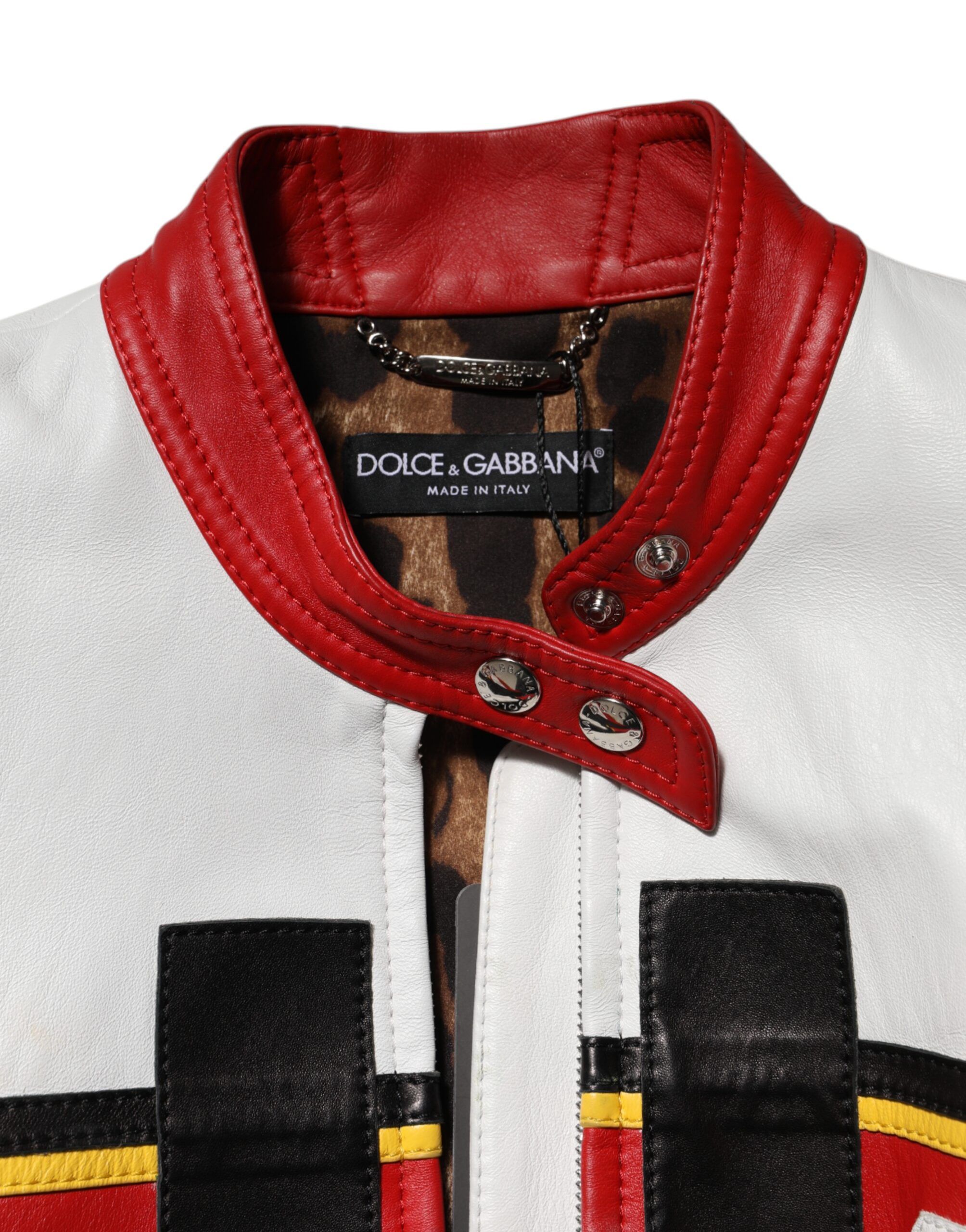 Leather Biker Full Zip Coat Women's Jacket - Dolce & Gabbana - Modalova